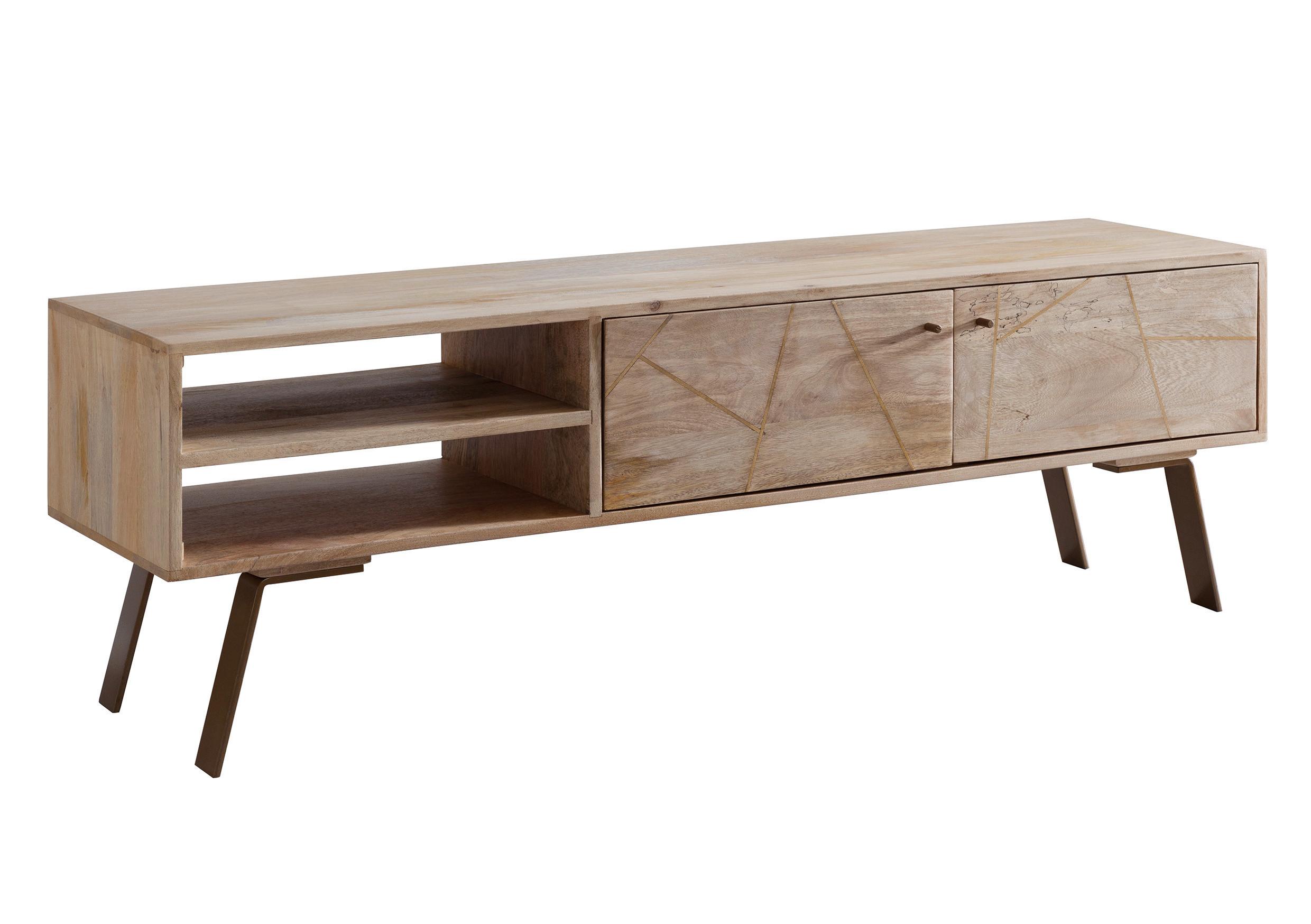 Lowboard "WL5.607" , aus Mango, braun/gold - Goldfarben/Braun, Design, Holz/Metall (145/47/35cm) - MID.YOU