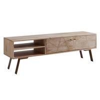 Lowboard "Sikar", aus Mango, braun/gold - Goldfarben/Braun, Design, Holz/Metall (145/47/35cm) - MID.YOU