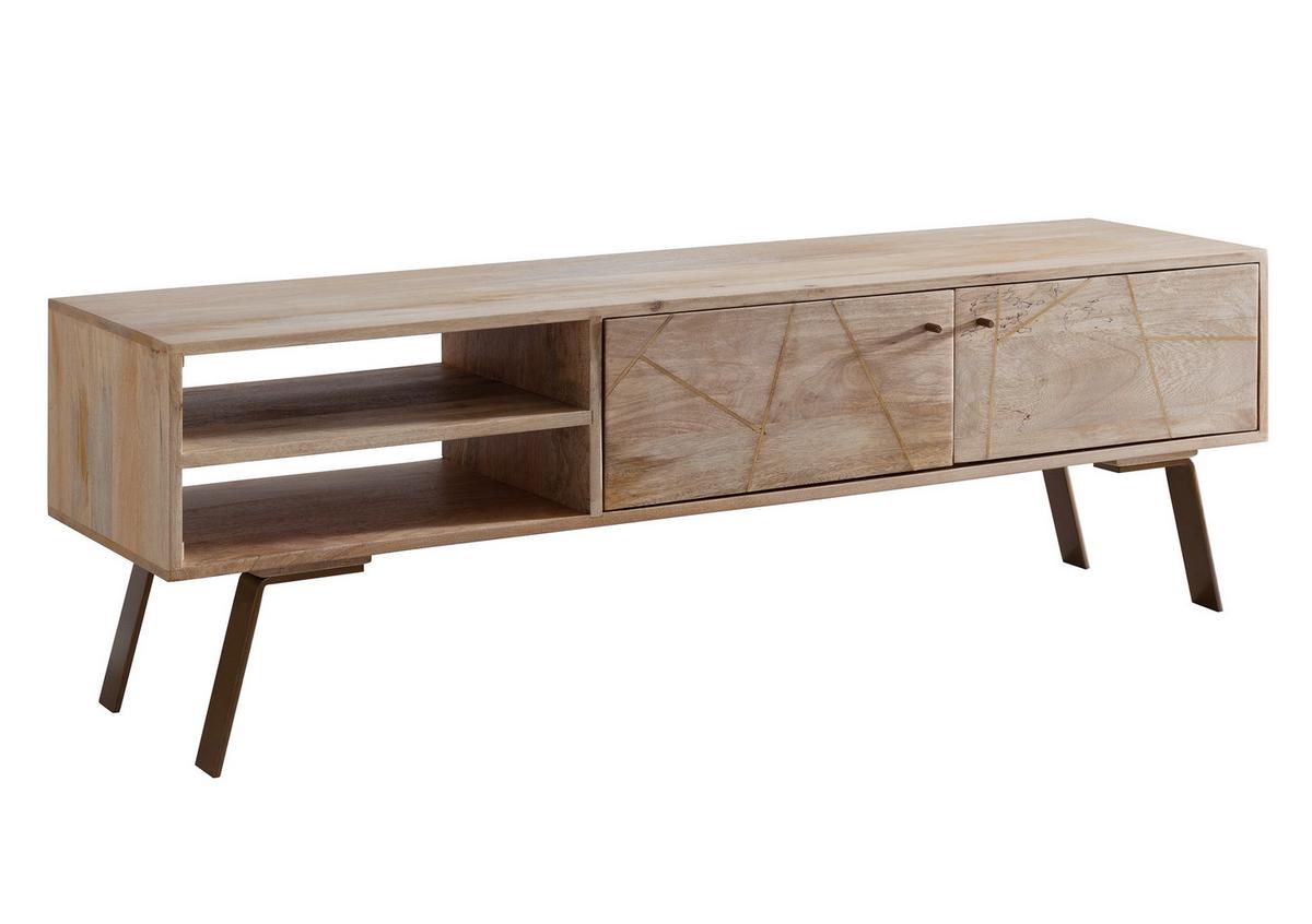 Lowboard "Sikar", aus Mango, braun/gold - Goldfarben/Braun, Design, Holz/Metall (145/47/35cm) - MID.YOU