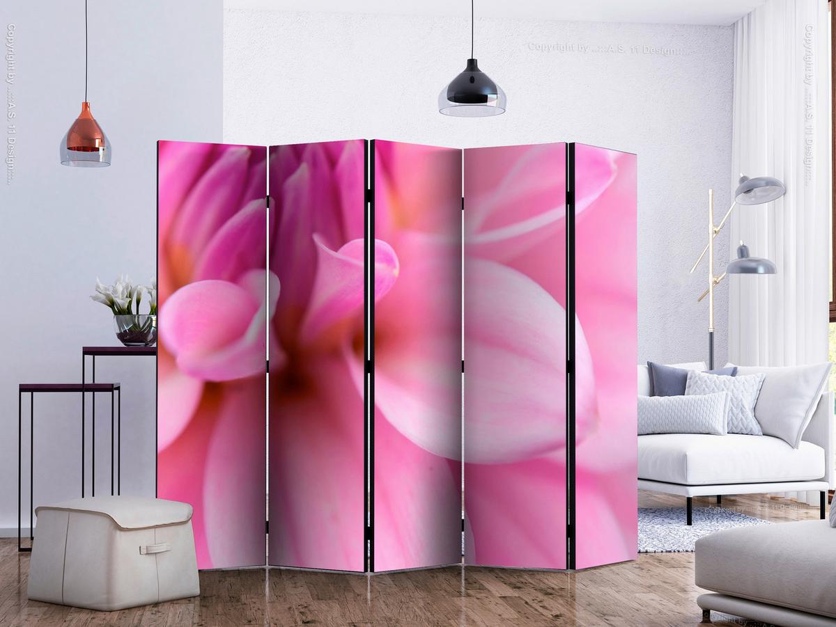 Paravan Flower Petals I, Dvostranski, 5-Delni - pink, Basics, tekstil/les (225/172/3cm) - artgeist