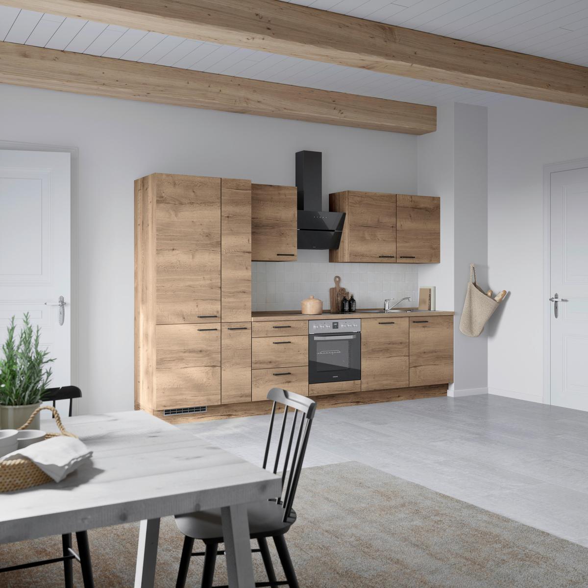 Küchenblock Structura High m. Geräten Eiche dunkel - Eiche dunkel/Schwarz, MODERN, Holzwerkstoff/Metall (330cm) - Nobilia