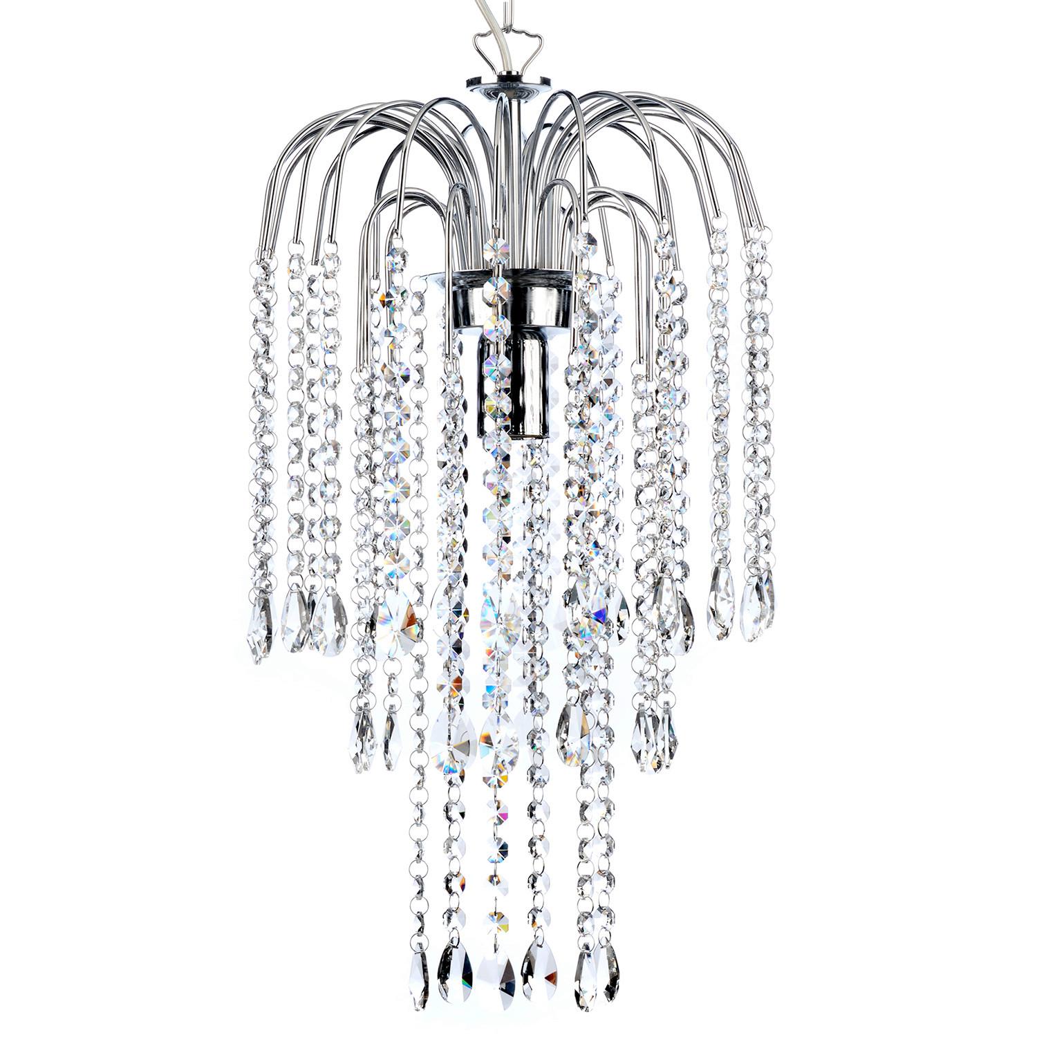 Kristall-Hängeleuchte Pioggia Chromfarben max. 6 Watt - Chromfarben, KONVENTIONELL, Glas/Metall (30/30/100cm)