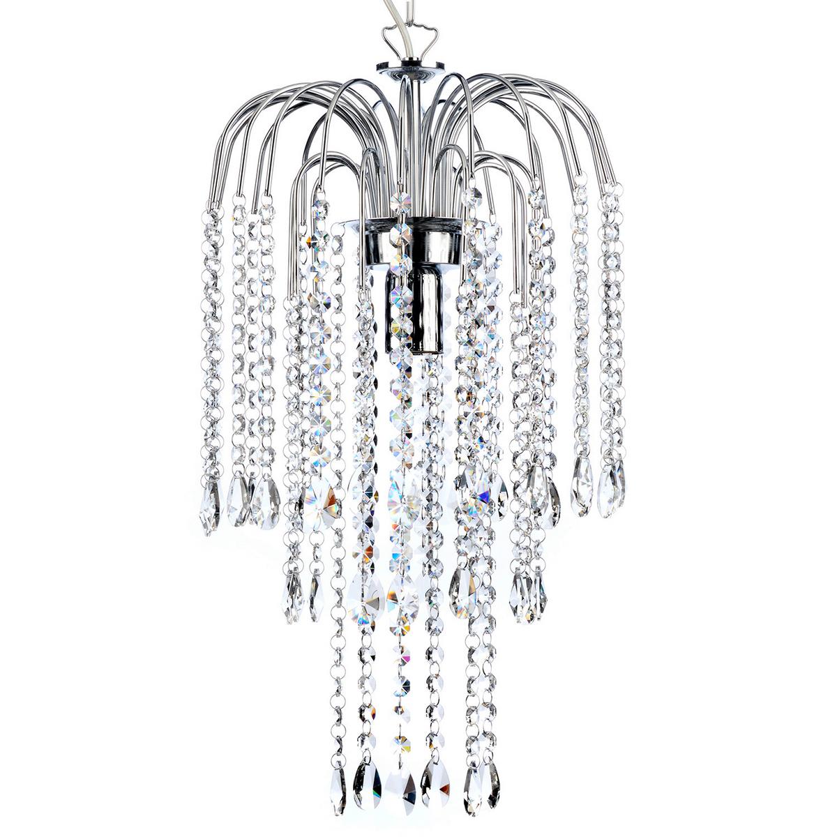 Kristall-Hängeleuchte Pioggia Chromfarben max. 6 Watt - Chromfarben, KONVENTIONELL, Glas/Metall (30/30/100cm)