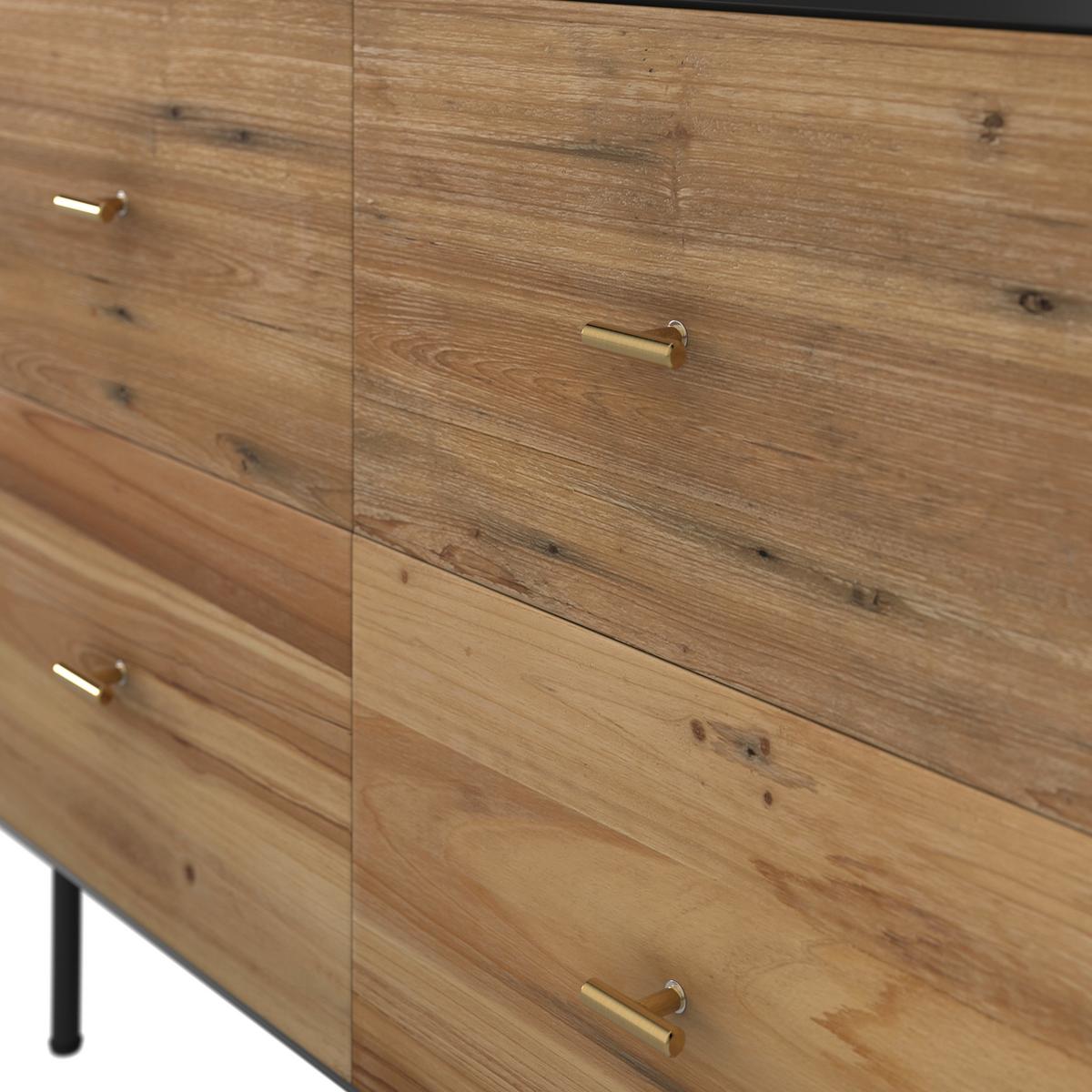 Kommode Giorgia Schwarz/Natur Echtholz/MDF - Goldfarben/Schwarz, MODERN, Holz/Metall (90/66/40cm) - Bessagi Home