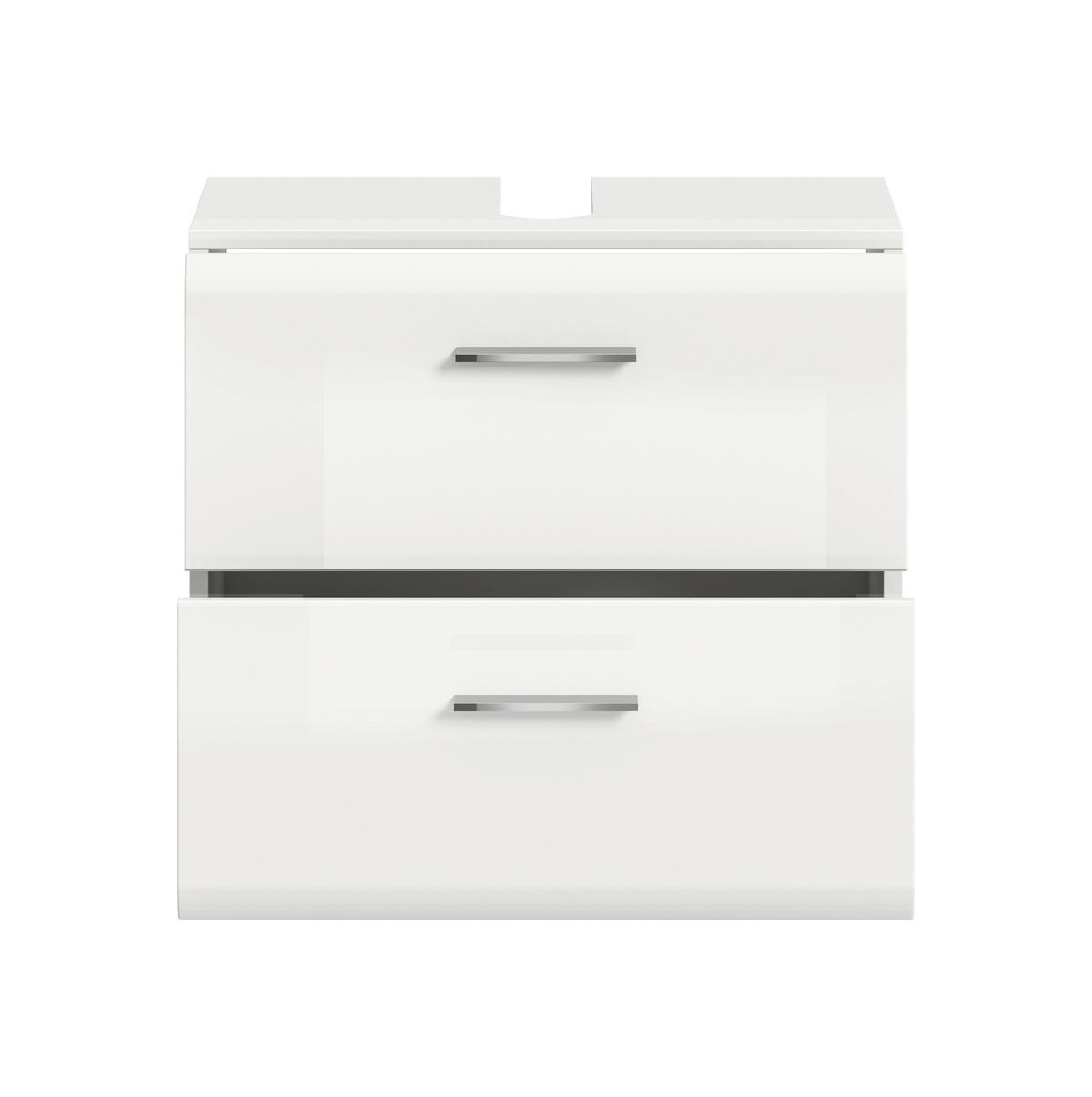 Waschbeckenunterschrank Ice Weiß/Weiß Hochglanz - Weiß Hochglanz/Silberfarben, Trend, Holzwerkstoff/Kunststoff (60/58/30cm) - MID.YOU