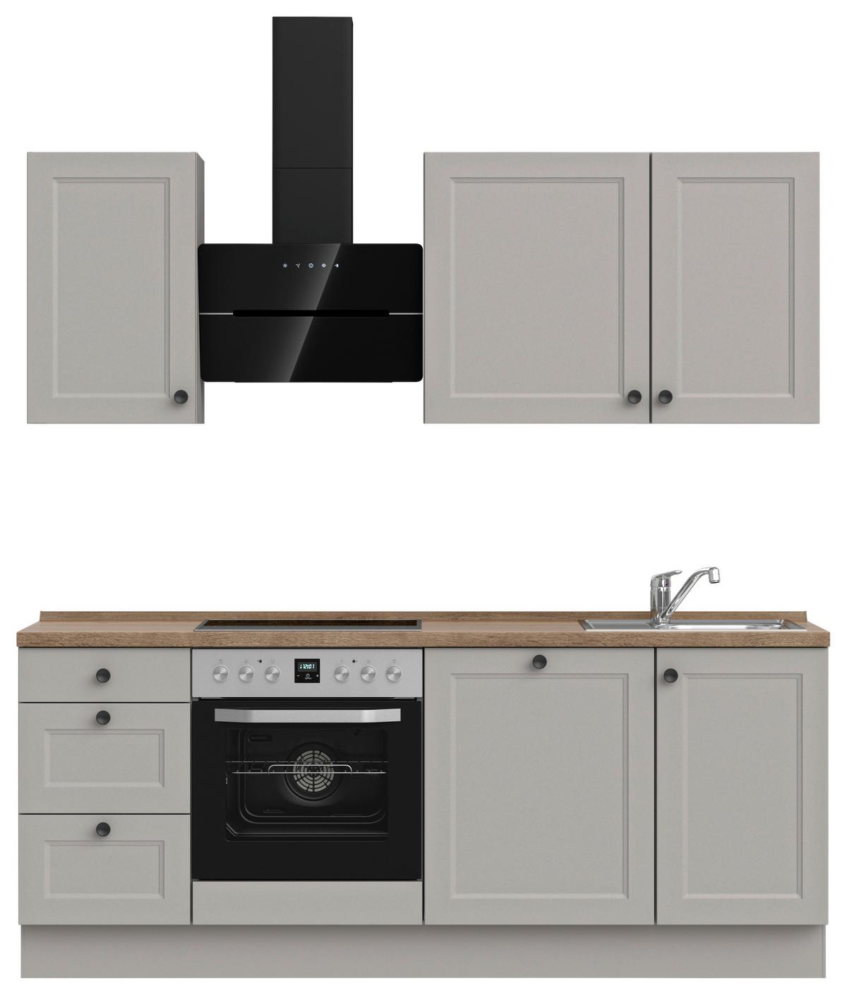 Küchenblock Cascada High m. Geräten Grau - Eiche dunkel/Schwarz, MODERN, Holzwerkstoff/Metall (210cm) - Nobilia