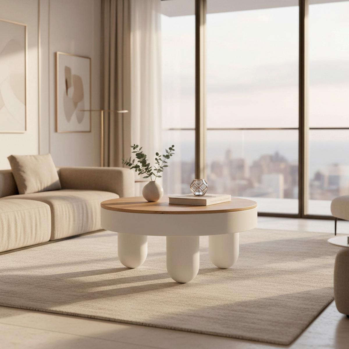 Couchtisch Gabrielle Weiß/Eiche mit Stauraum Rund - Eichefarben/Weiß, MODERN, Holzwerkstoff (80/42cm) - Bessagi Home