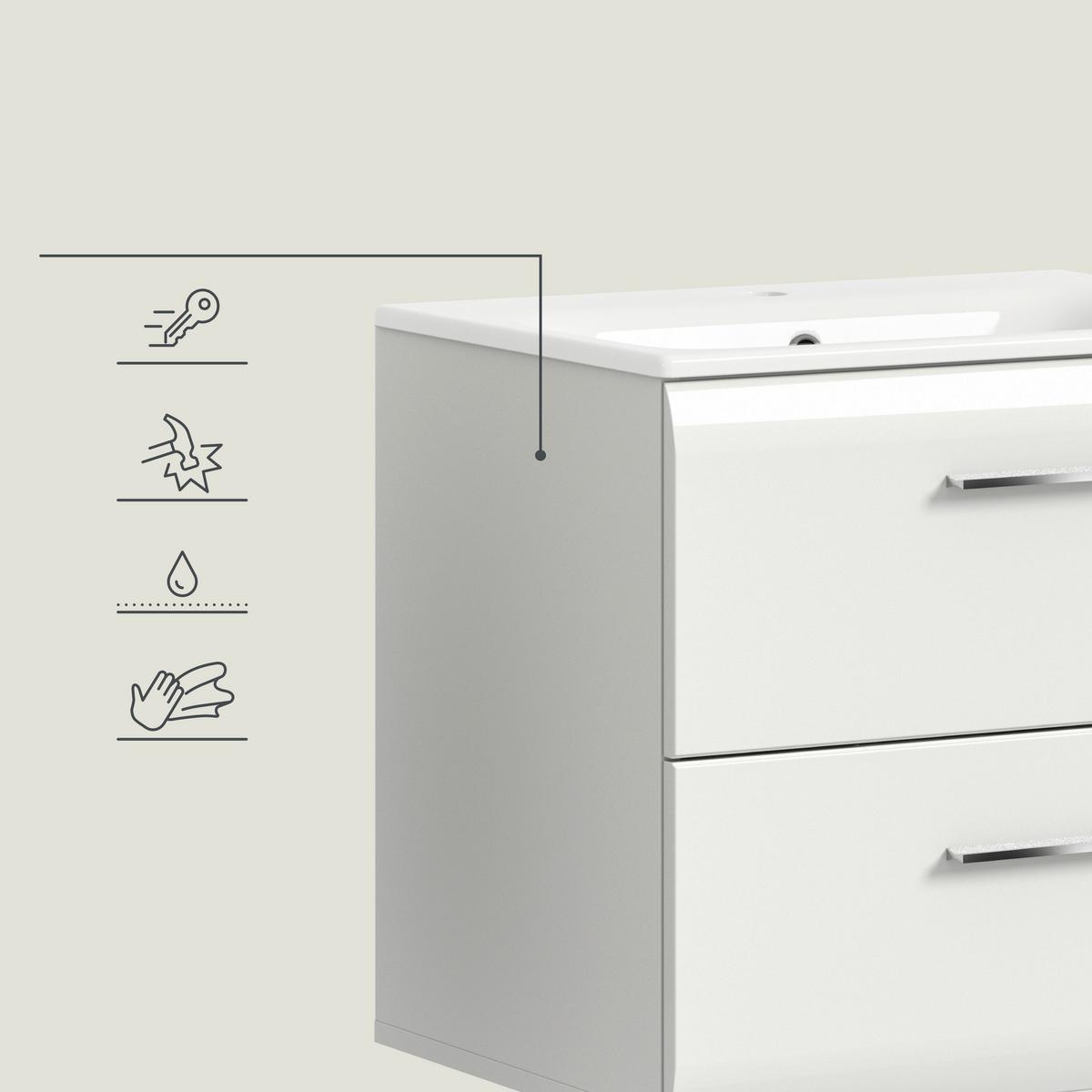 Badezimmer Ice 4-tlg. ca. 120 cm Weiß - Weiß Hochglanz/Silberfarben, MODERN, Keramik/Holzwerkstoff (120cm) - MID.YOU