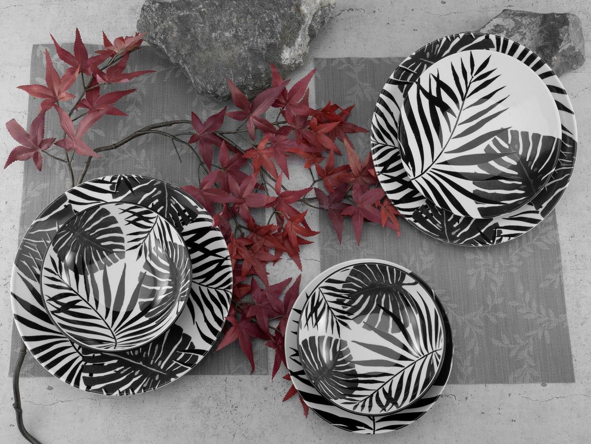 Kombinirani Servis Tropicana Black, 12-Delni - črna/bela, Basics, keramika - Creatable