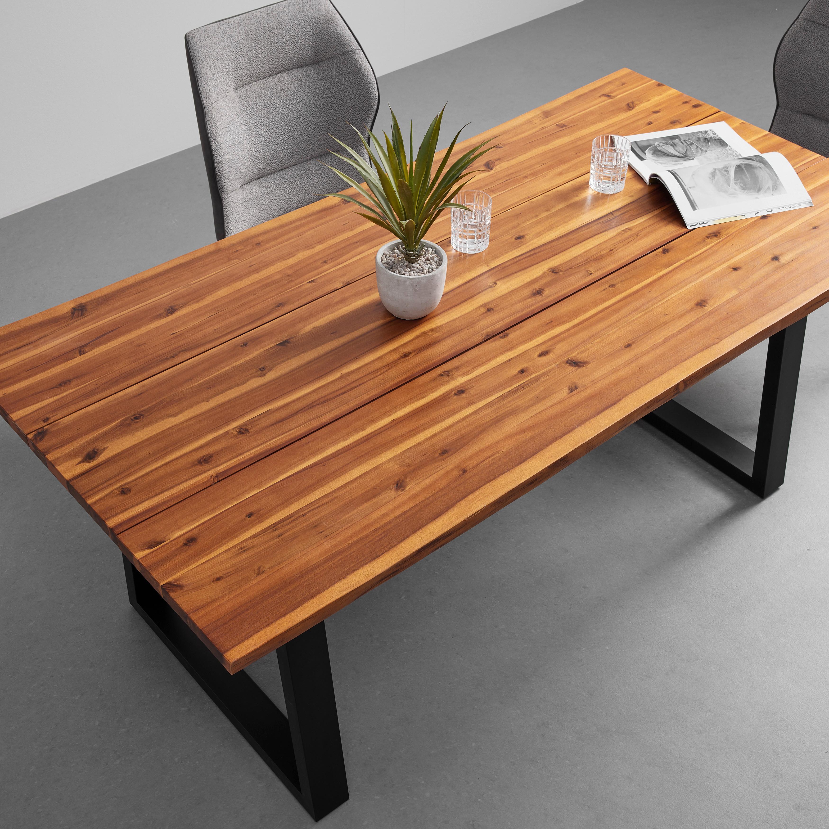 Esstisch Massivholz "Francesco", ca. 180x90 cm - Schwarz/Akaziefarben, MODERN, Holz/Metall (180/90/75cm) - Bessagi Home