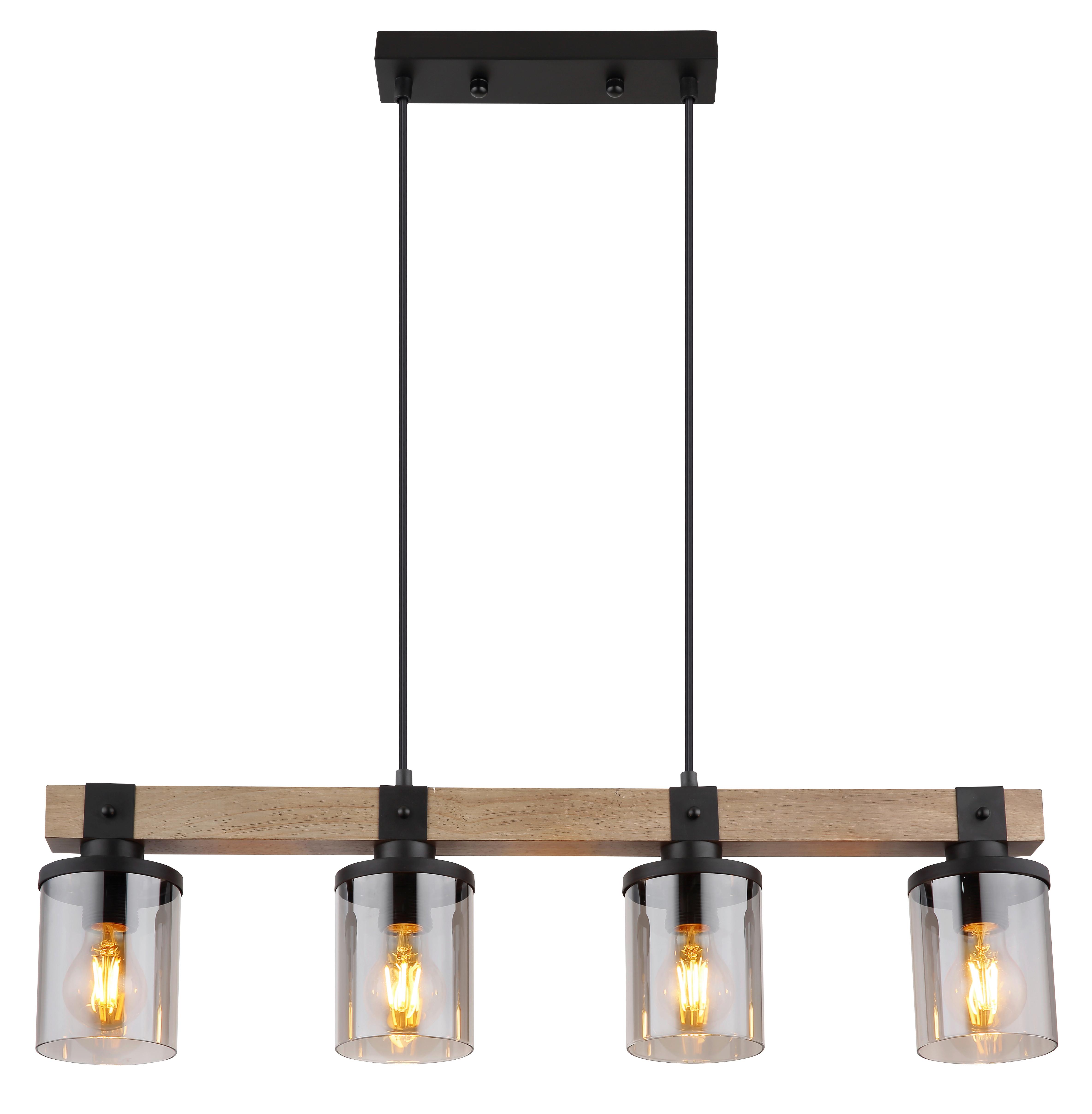 Hängeleuchte Lila max. 60 Watt - Dunkelbraun/Schwarz, Natur, Glas/Holz (73/10/133cm) - Globo