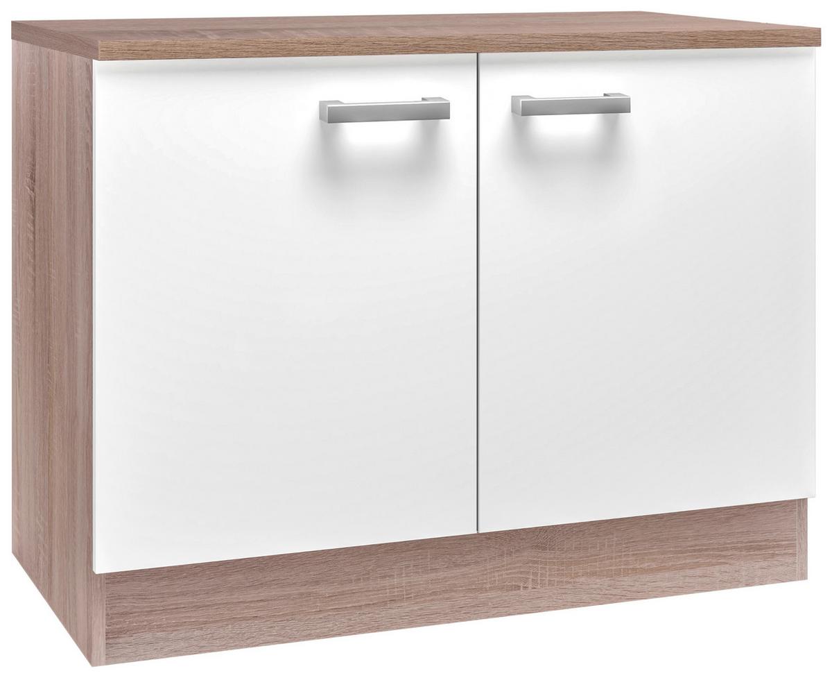 Spülenunterschrank Lexa Weiss/Eiche - Alufarben/Weiß, MODERN, Holzwerkstoff/Kunststoff (100/85/60cm) - Based