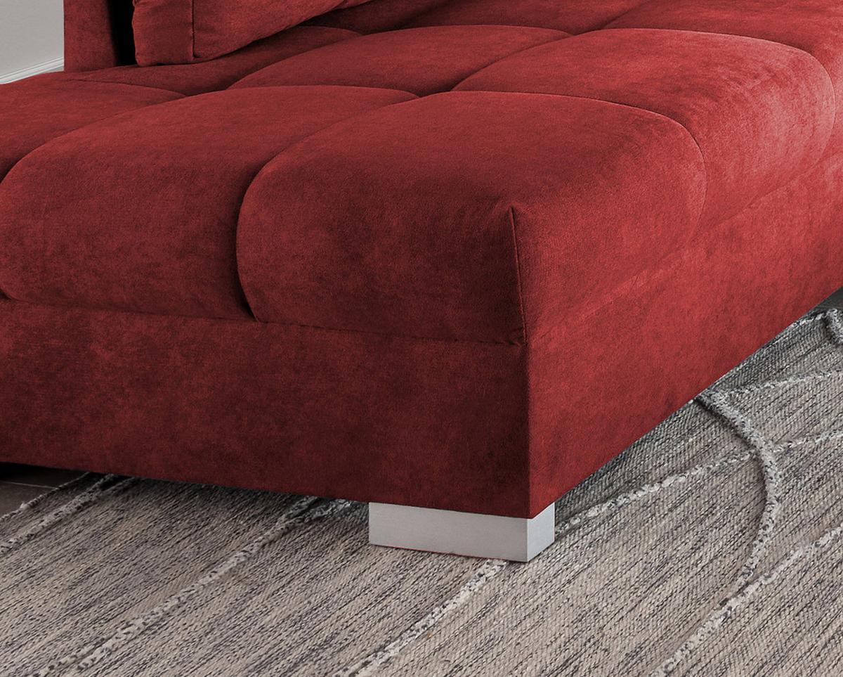 Wohnlandschaft Alvito Rot Nylon/Mikrofaser - Rot/Silberfarben, Design, Holz/Textil (202/298cm) - MID.YOU
