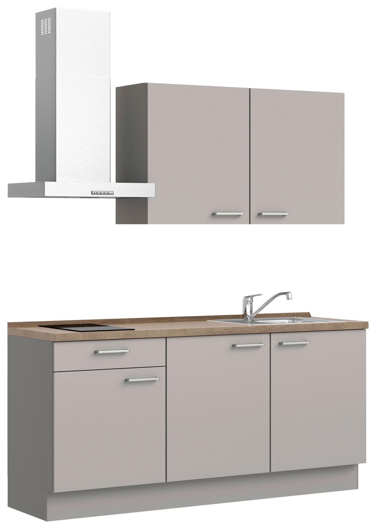 Küchenblock Touch Low m. Geräten Grau - Eiche dunkel/Edelstahlfarben, MODERN, Holzwerkstoff/Metall (180cm) - Nobilia