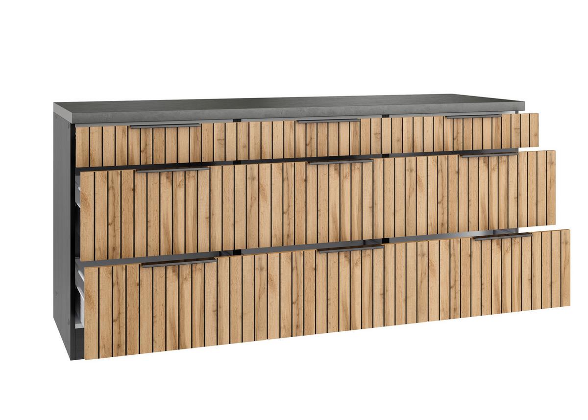 Küchenunterschrank Liverpool Eiche/Graphitfarben - Schieferfarben/Eiche Wotan, Basics, Holzwerkstoff/Metall (180/85/60cm) - Held