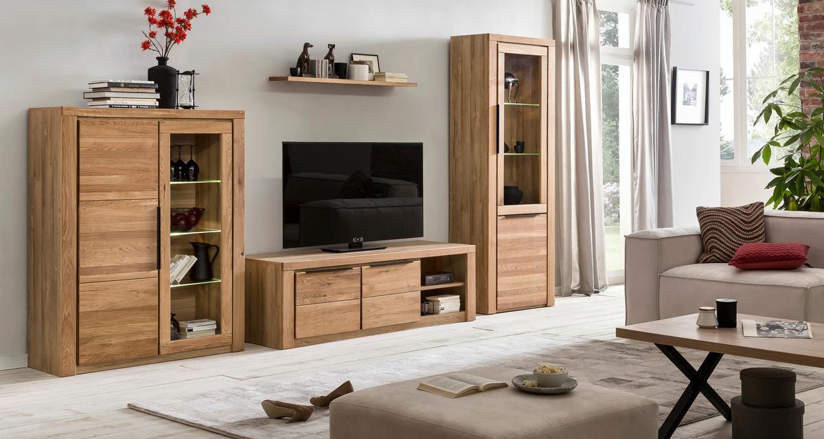 KOMODA SZEROKA GRETA - kolor dębowy/czarny, Natur, materiał drewnopochodny/metal (160/80/40cm) - Carryhome