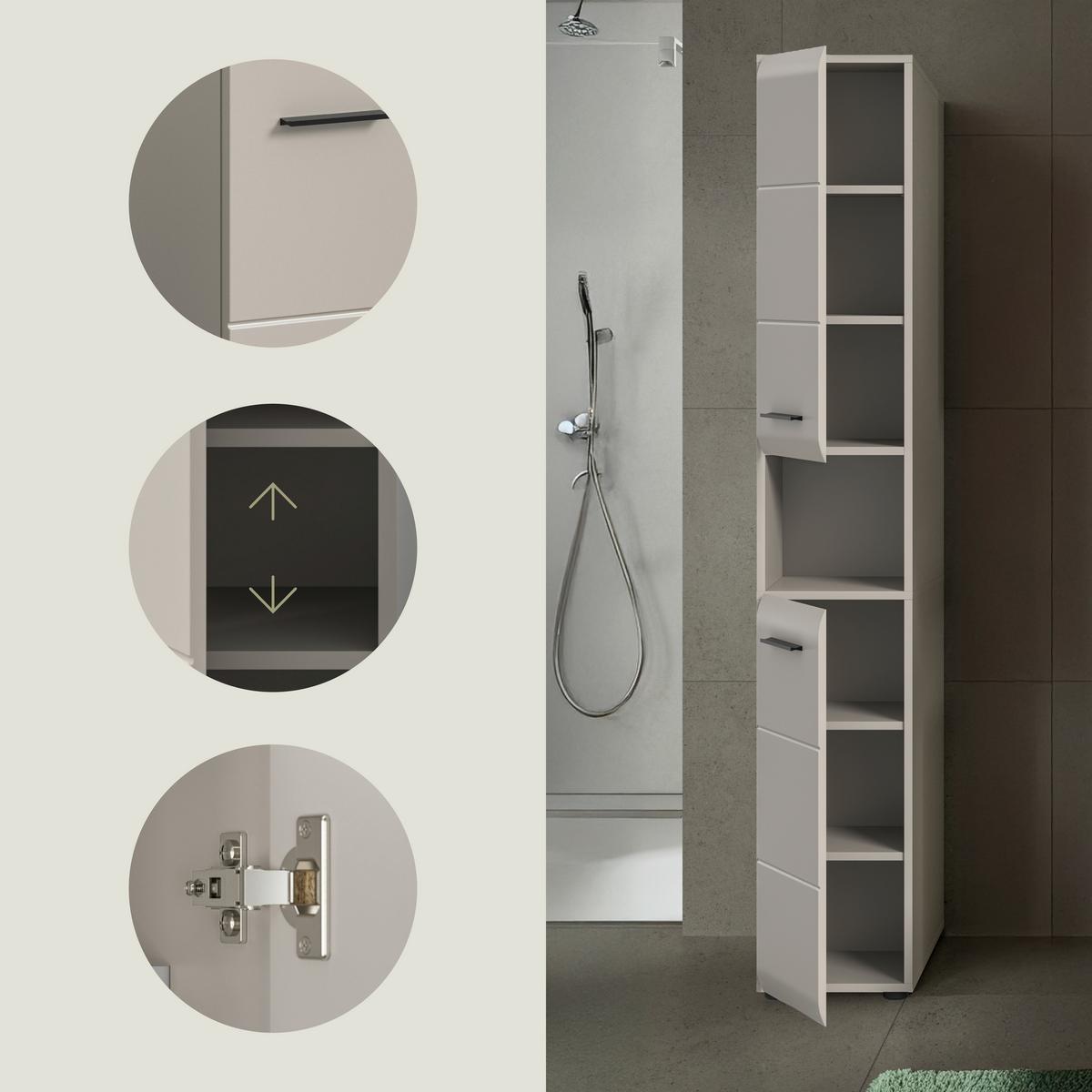 Hochschrank Ice Kaschmir - Kaschmir/Schwarz, Trend, Holzwerkstoff/Kunststoff (30/185/30cm) - MID.YOU