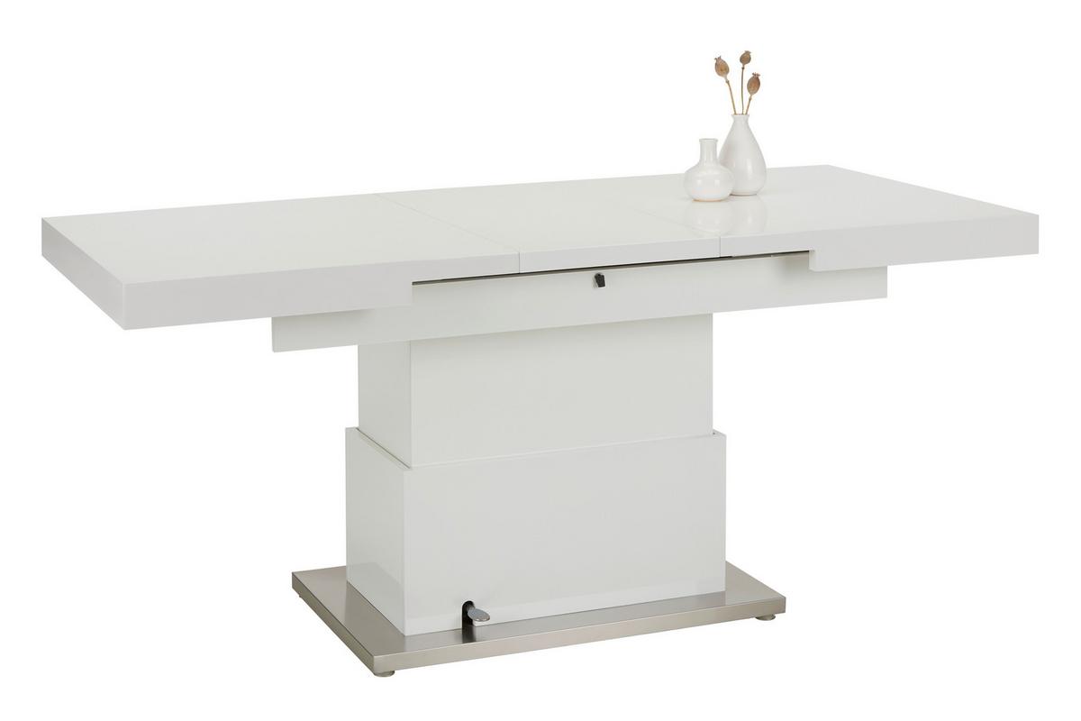 Couchtisch 2in1 in Weiß ca. 133-170x51-77x80cm - Edelstahlfarben/Weiß, MODERN, Holzwerkstoff/Metall (133-170/80/51-77cm) - Based