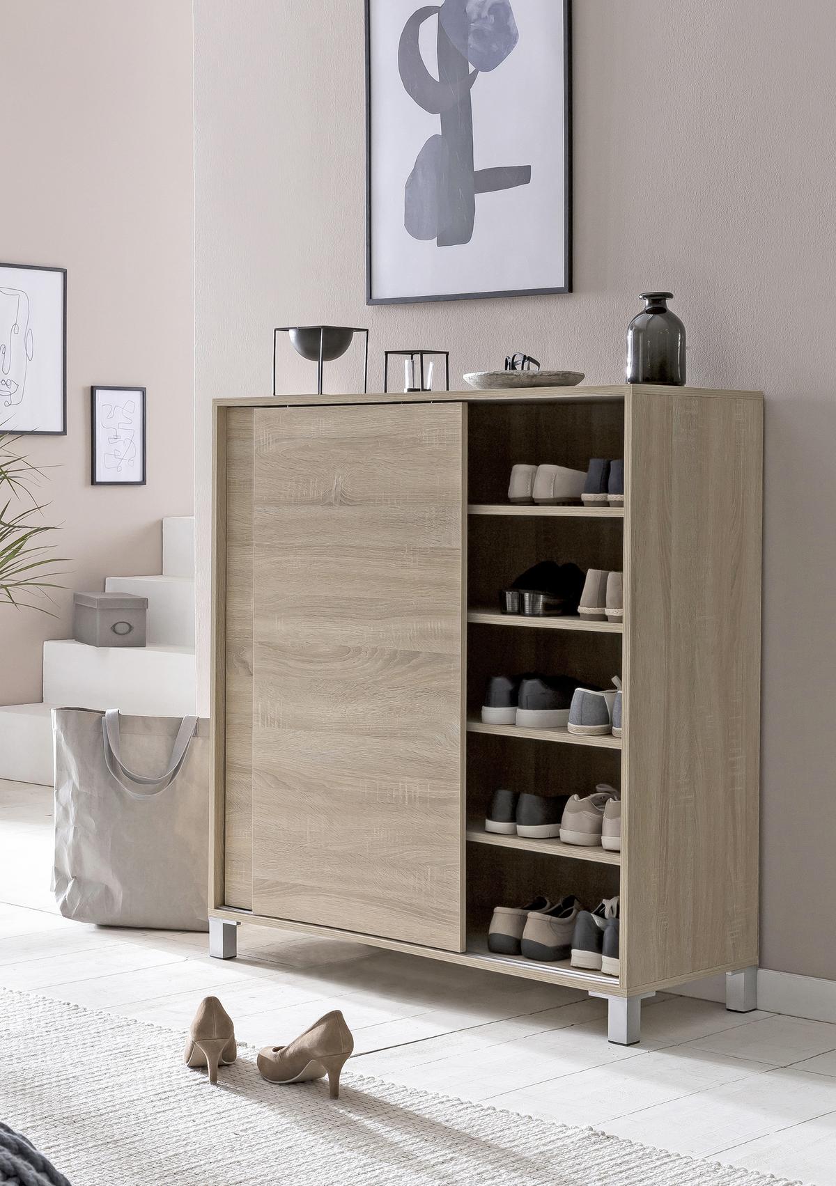 Schuhschrank "WL5.713", braun - Silberfarben/Sonoma Eiche, KONVENTIONELL, Holzwerkstoff/Kunststoff (100/108/37,5cm) - MID.YOU