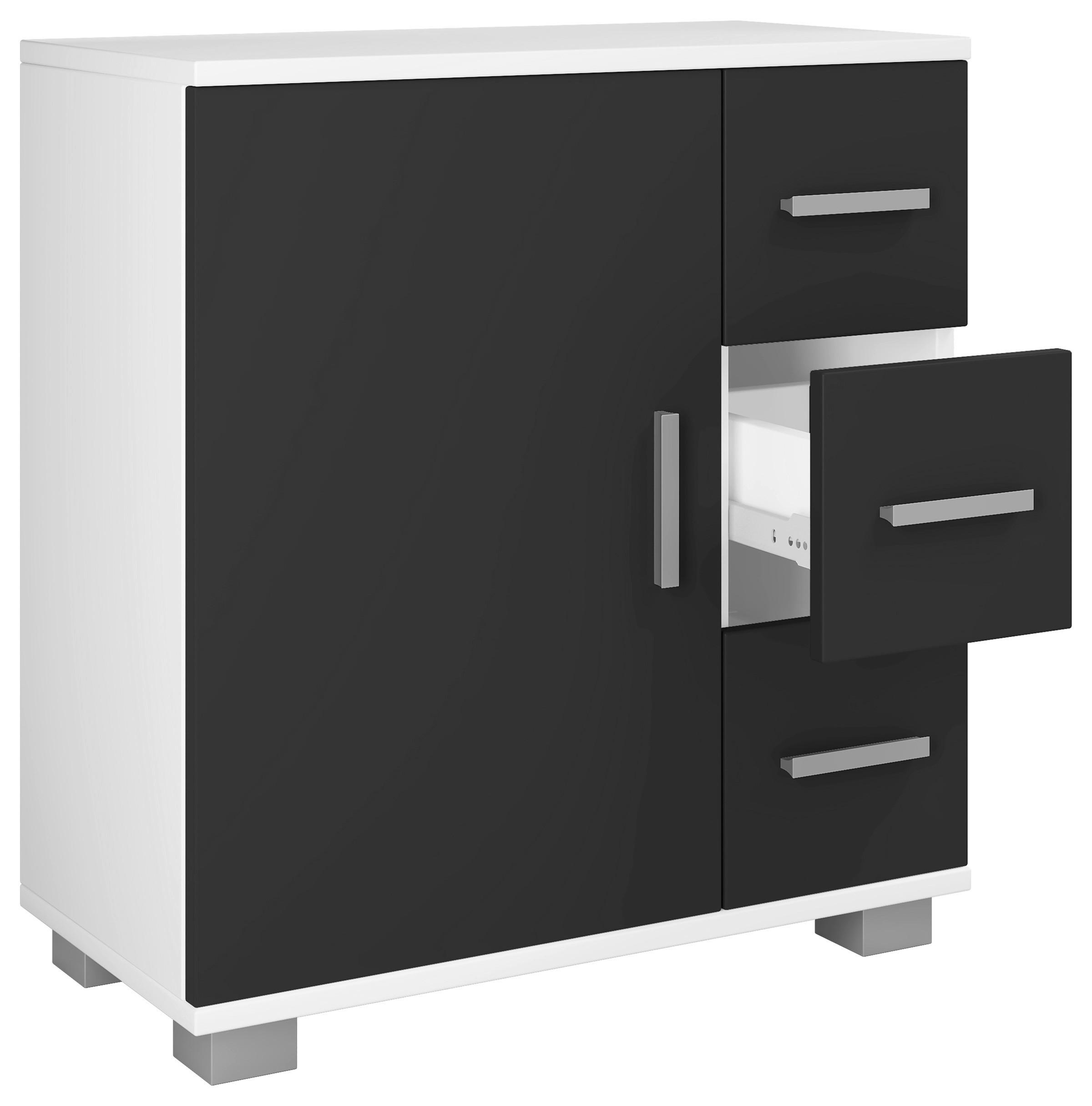 Unterschrank Zalo XL ca. 60x65x31 cm Weiß/Schwarz - Schwarz/Weiß, MODERN, Holzwerkstoff/Kunststoff (60/65/30,4cm) - MID.YOU