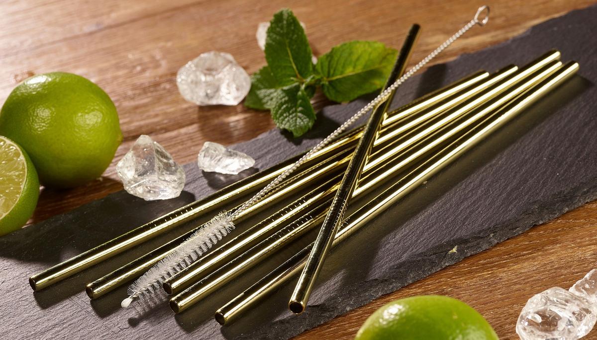 Set Slamic S Krtačko Straw, 6-Delni - zlate barve, Basics, kovina (12cm) - Echtwerk