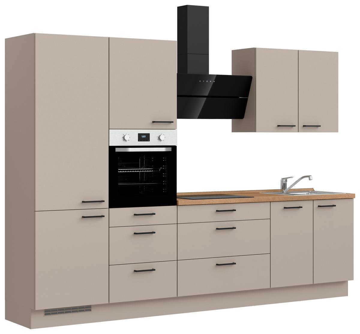 Küchenblock Easytouch High m. Geräten Sandfarben - Sandfarben/Eichefarben, MODERN, Holzwerkstoff/Metall (300cm) - Nobilia