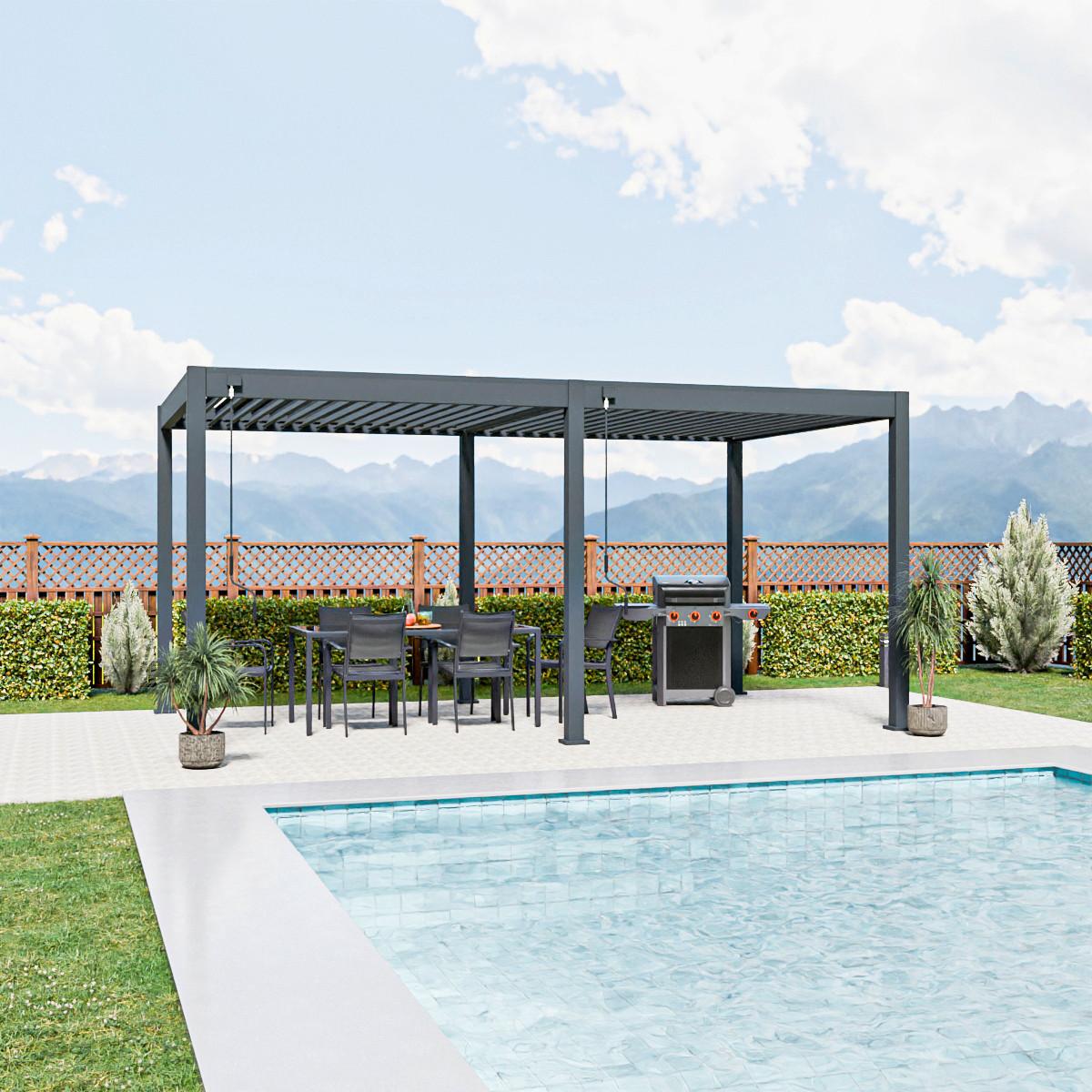 Pergola Trumpf, Antracit, 3x5,3m - barve grafita, Basics, kovina (300/255/530cm) - Gardenson