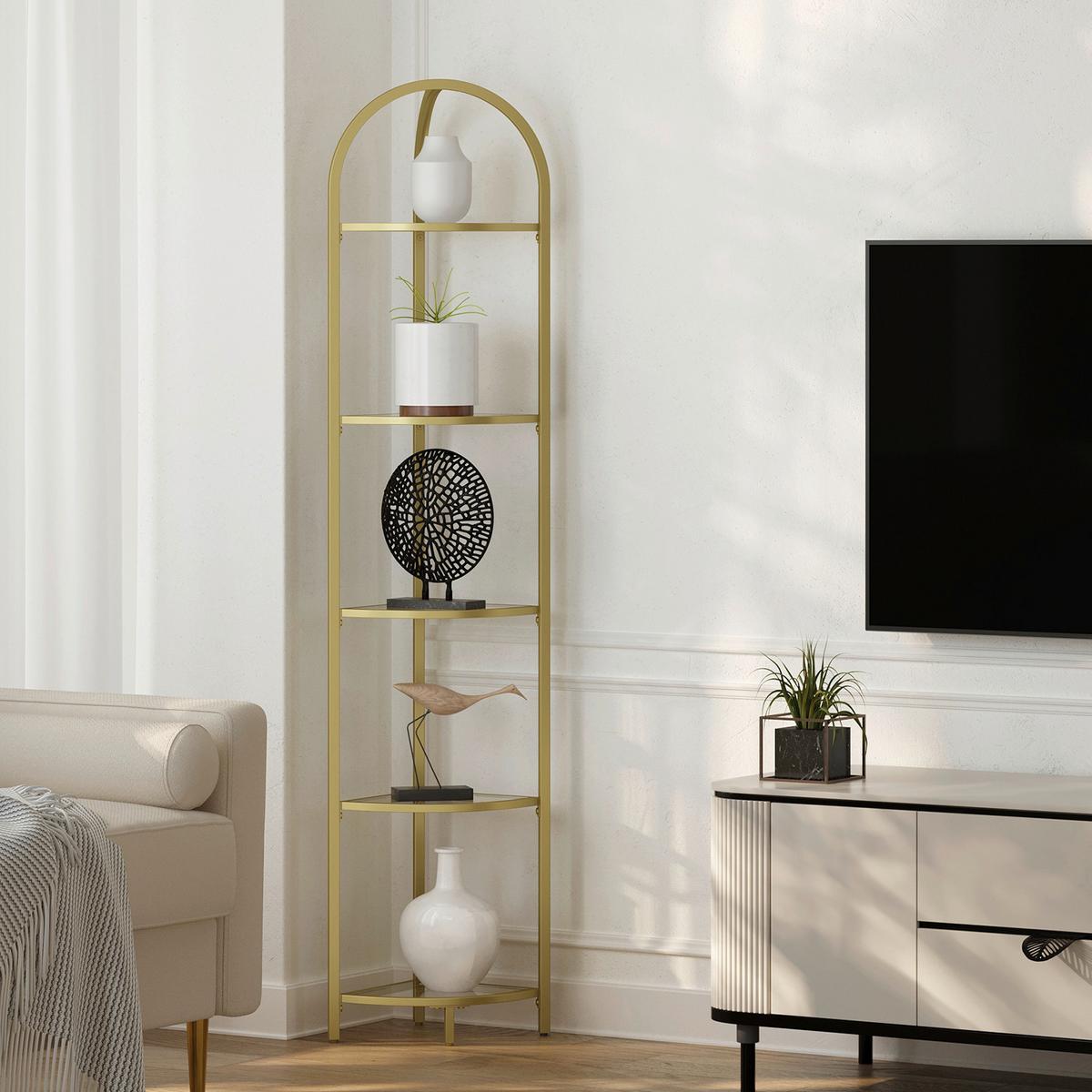 Eckregal Goldfarben ca. 28x158x28 cm - Goldfarben, Trend, Glas/Metall (28/158/28cm) - MID.YOU