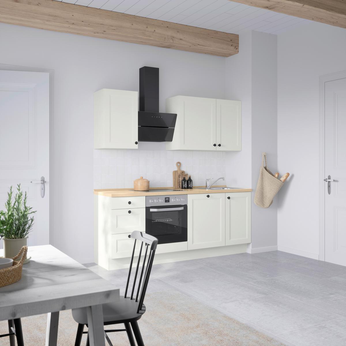 Küchenblock Cascada High m. Geräten Weiß - Eichefarben/Schwarz, MODERN, Holzwerkstoff/Metall (210cm) - Nobilia