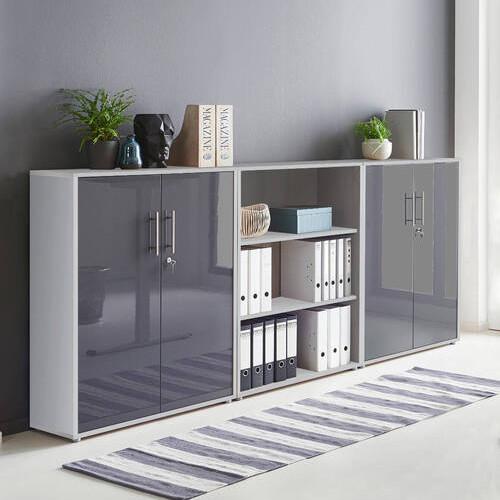 Aktenschrank Office Edition Sw Set 9 Grau - Anthrazit Hochglanz/Grau, MODERN, Holzwerkstoff (253,2/113,6/33cm) - MID.YOU