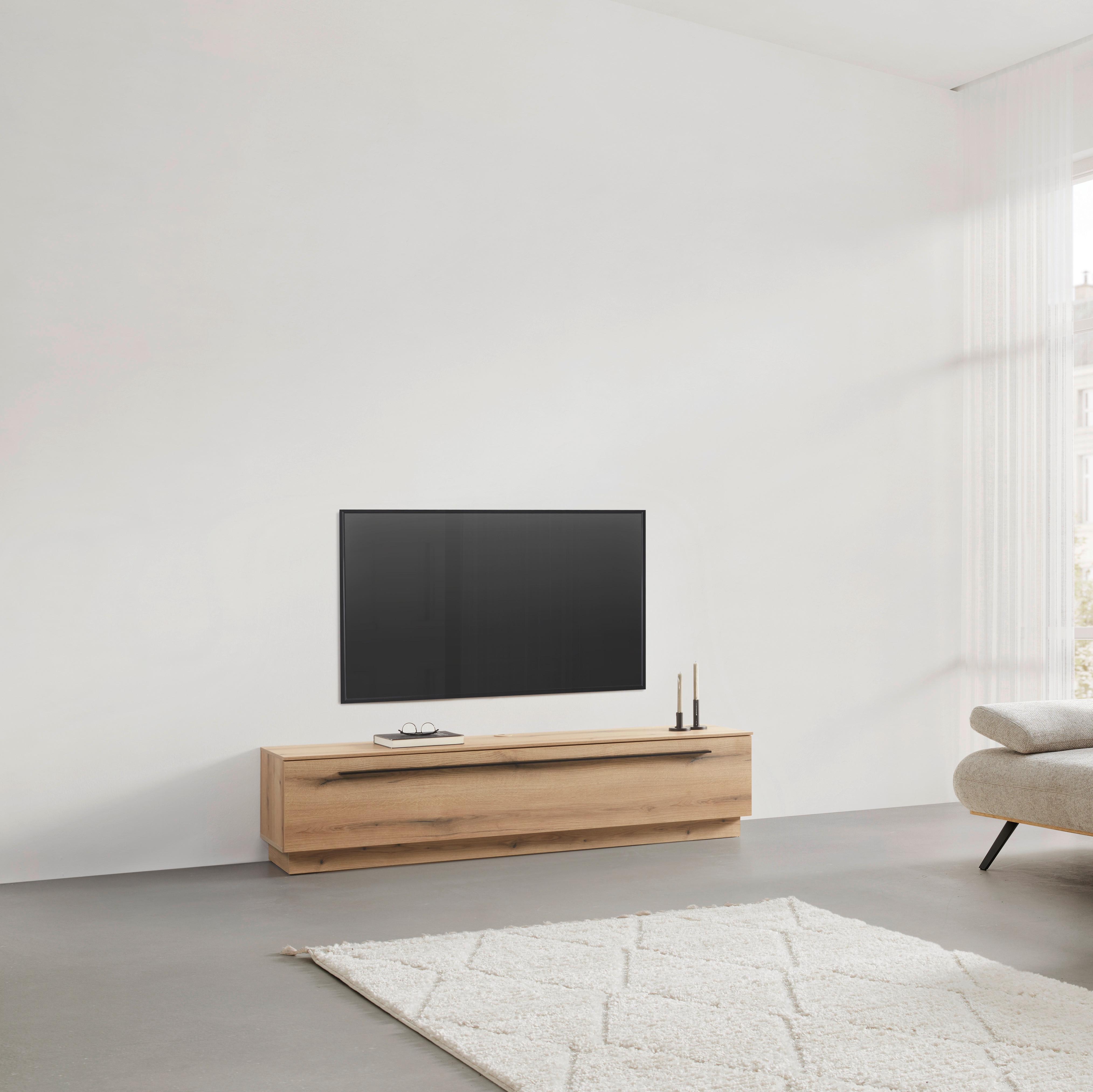 MEDIABÄNK MATEO - svart/ekfärgad, Modern, trämaterial/plast (180/41/40cm) - Mömax