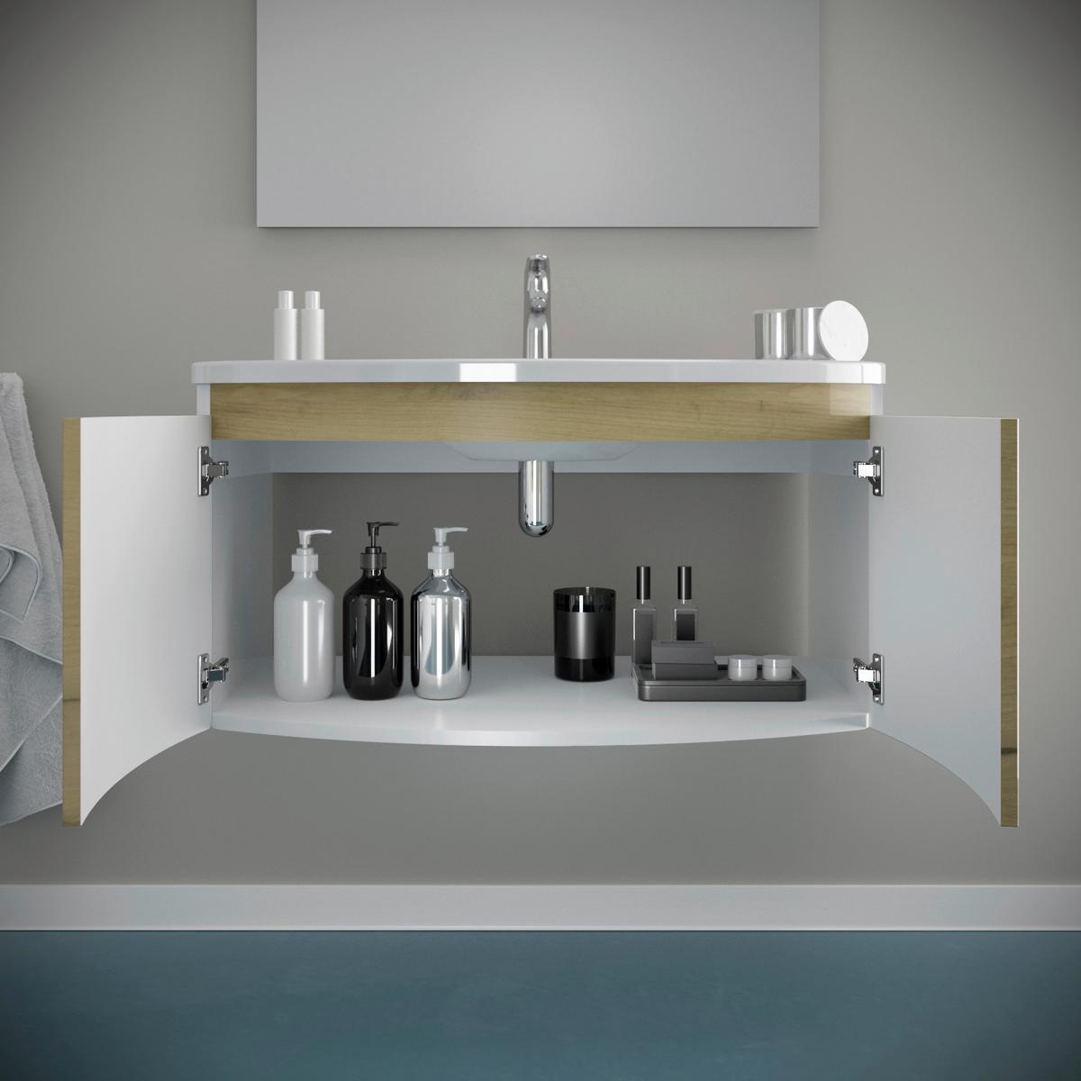 Mobilier de baie Giulia - culoare lemn frasin/alb, Basics, ceramică/material pe bază de lemn (81/102/49cm)