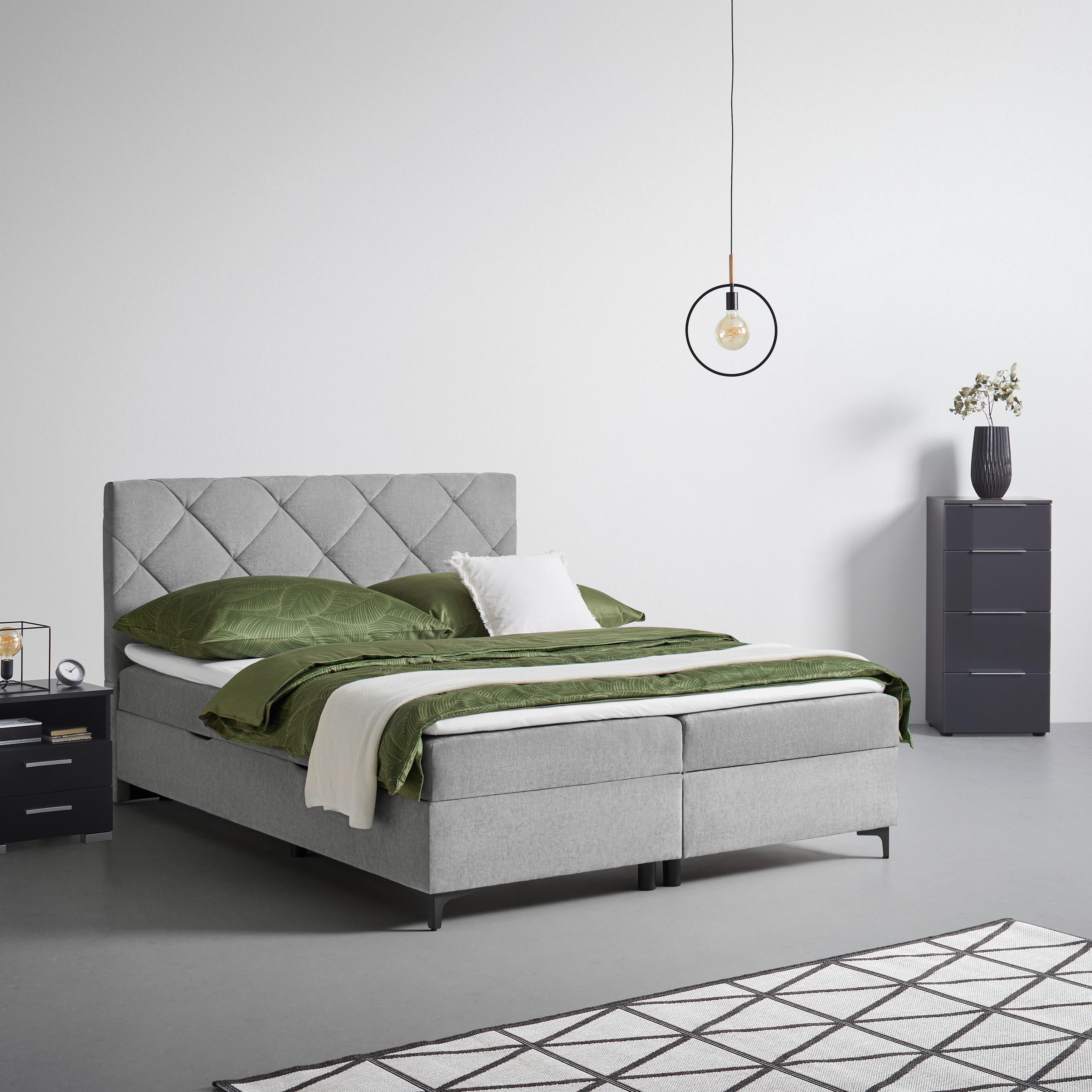 Boxbett Wind Grau ca. 180x200cm - Schwarz/Grau, KONVENTIONELL, Textil/Metall (180/200cm) - Mömax