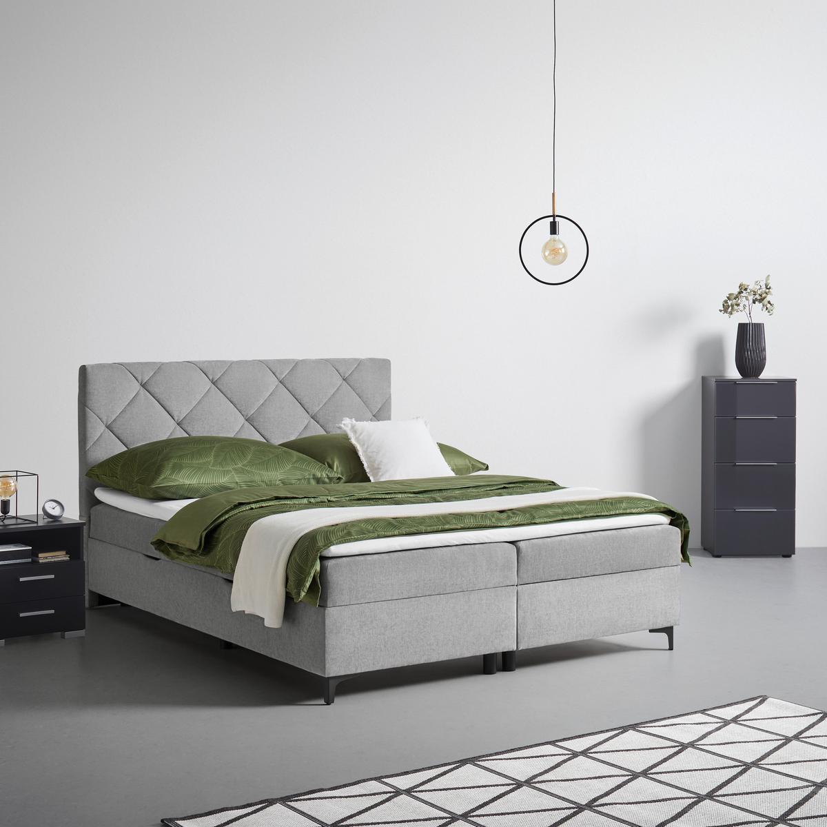 Boxbett Wind Grau ca. 160x200cm - Schwarz/Grau, KONVENTIONELL, Textil/Metall (160/200cm) - Mömax