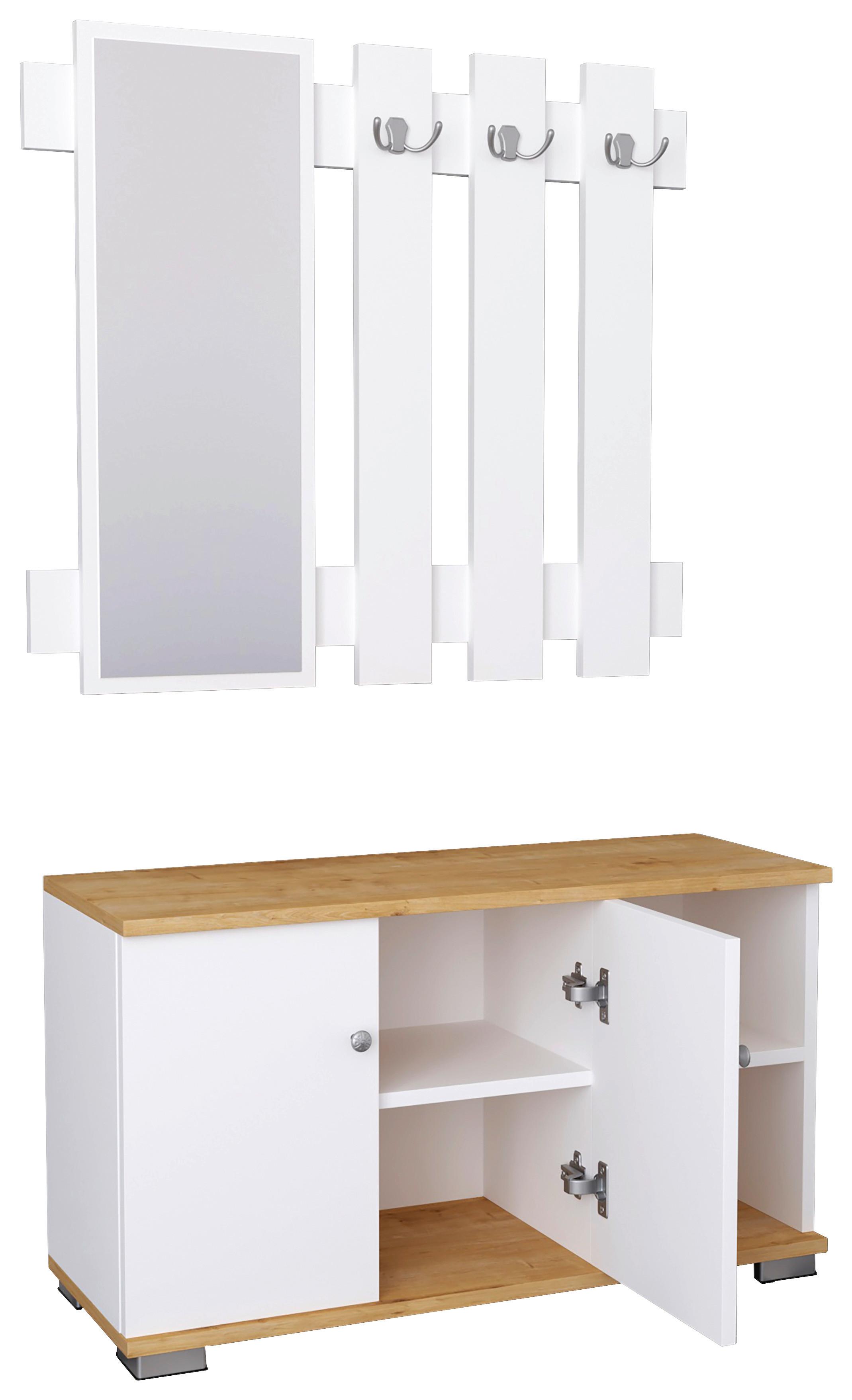 Garderobe GADOS Weiß/Honigeiche ca.90x132x33cm - Honigeiche/Weiß, MODERN, Holzwerkstoff (90/132/33cm) - MID.YOU