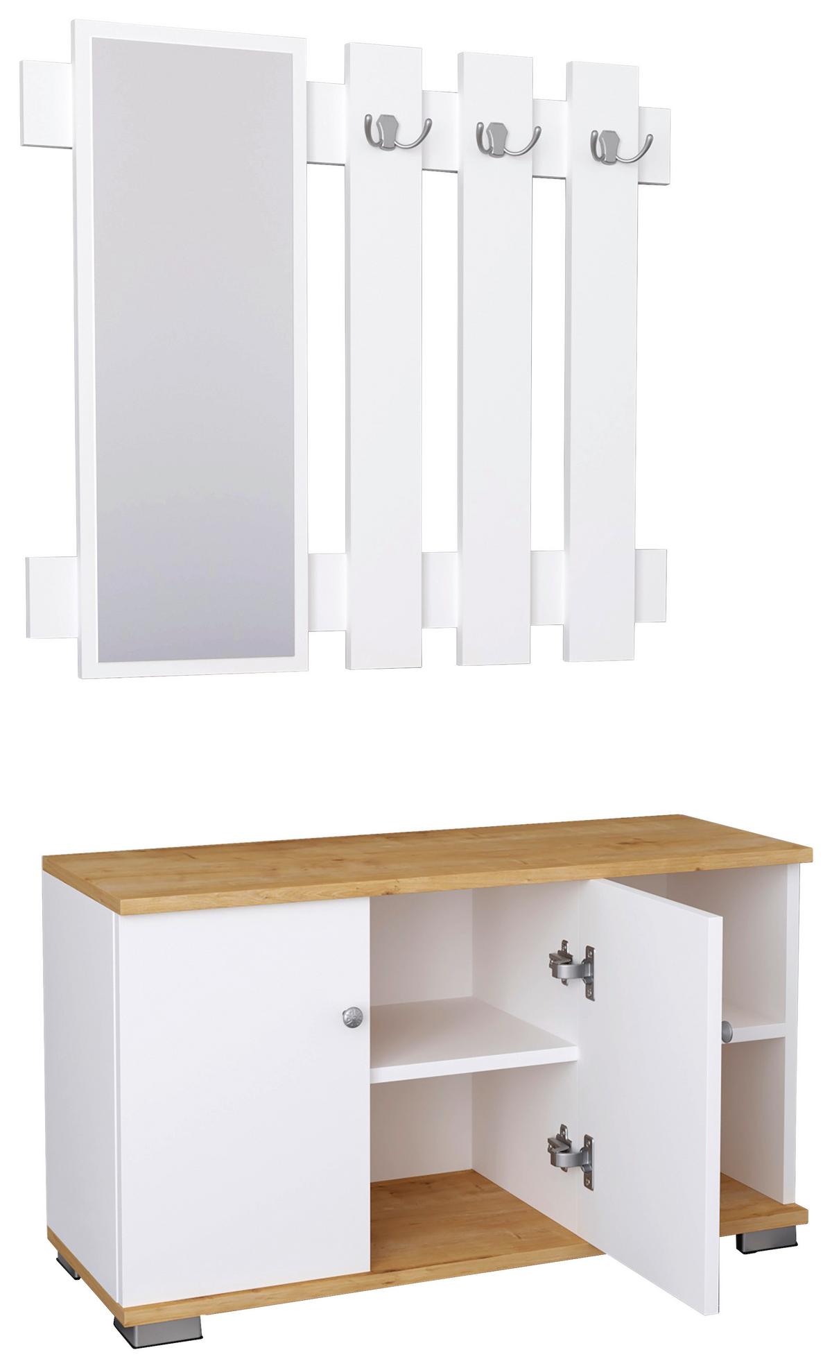 Garderobe GADOS Weiß/Honigeiche ca.90x132x33cm - Honigeiche/Weiß, MODERN, Holzwerkstoff (90/132/33cm) - MID.YOU