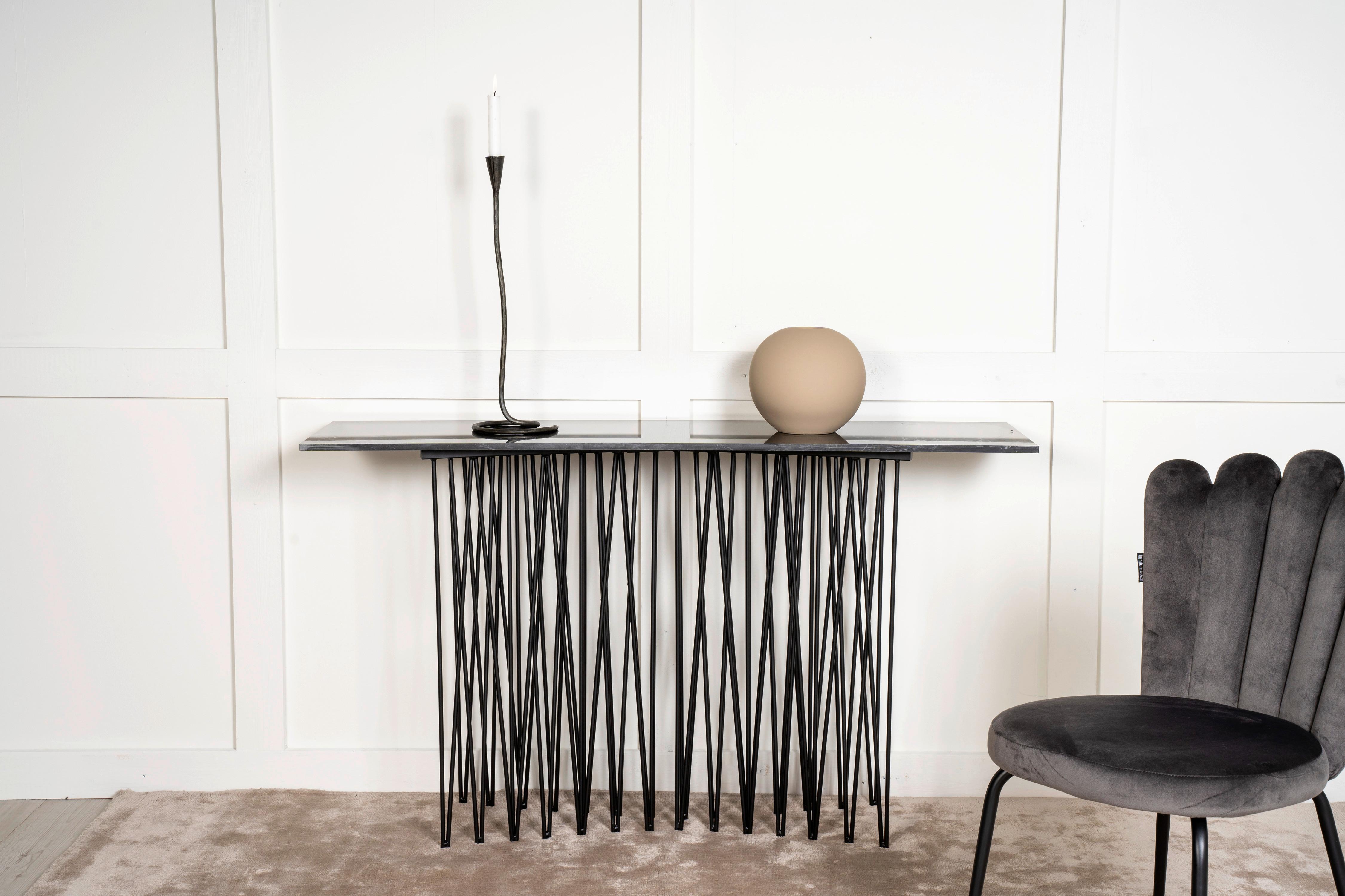 BEISTELLTISCH STONE - Schwarz, Design, Glas/Metall (130/37/74cm) - Livetastic