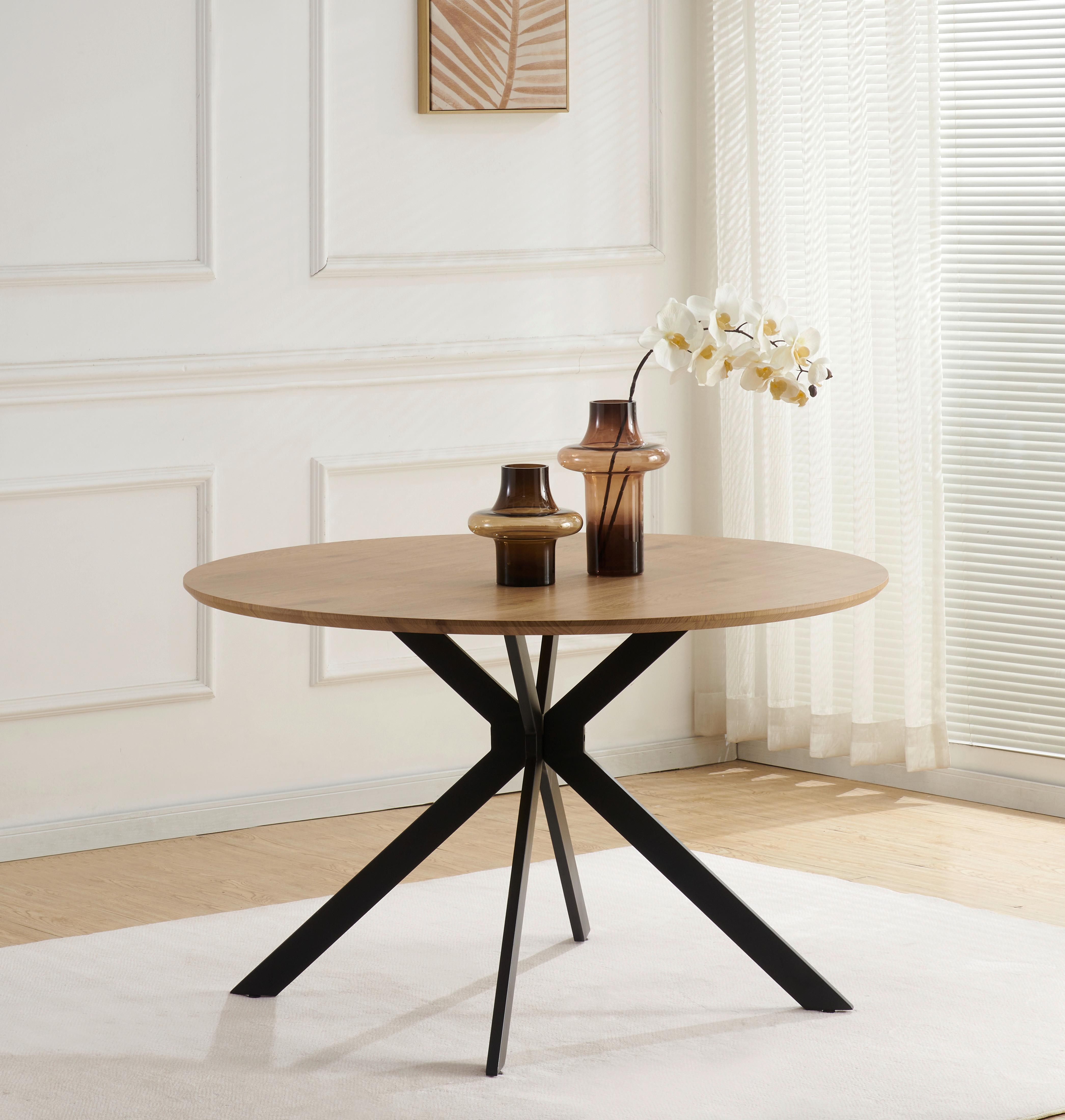 Jedilna Miza Levin, Barva Hrasta, Ø 120cm - črna/barve hrasta, Konvencionalno, kovina/leseni material (120/76/120cm) - MID.YOU