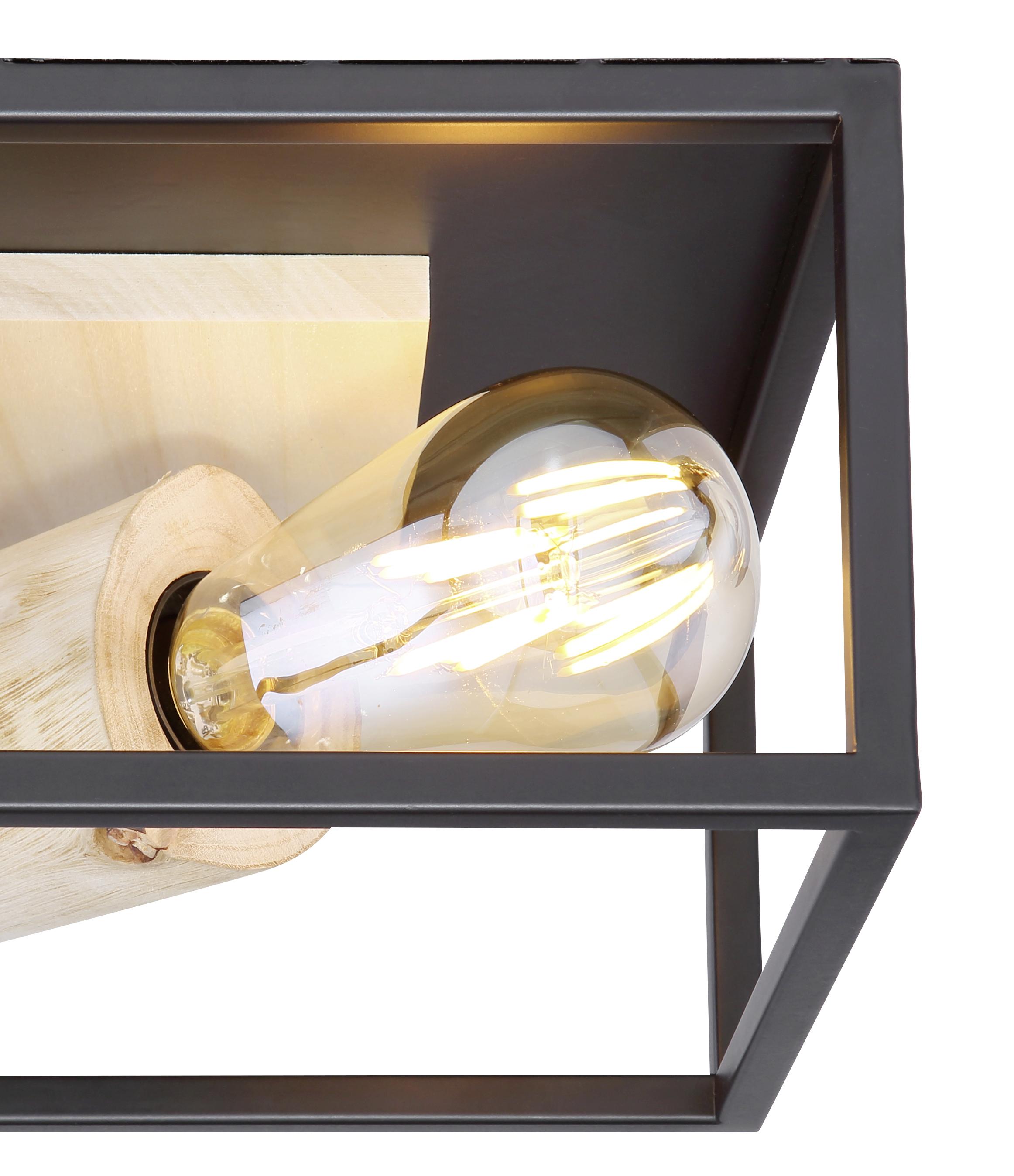 Deckenleuchte 15477D1 in Schwarz max. 60 Watt - Schwarz/Naturfarben, Natur, Holz/Metall (44/44/14,5cm) - Globo