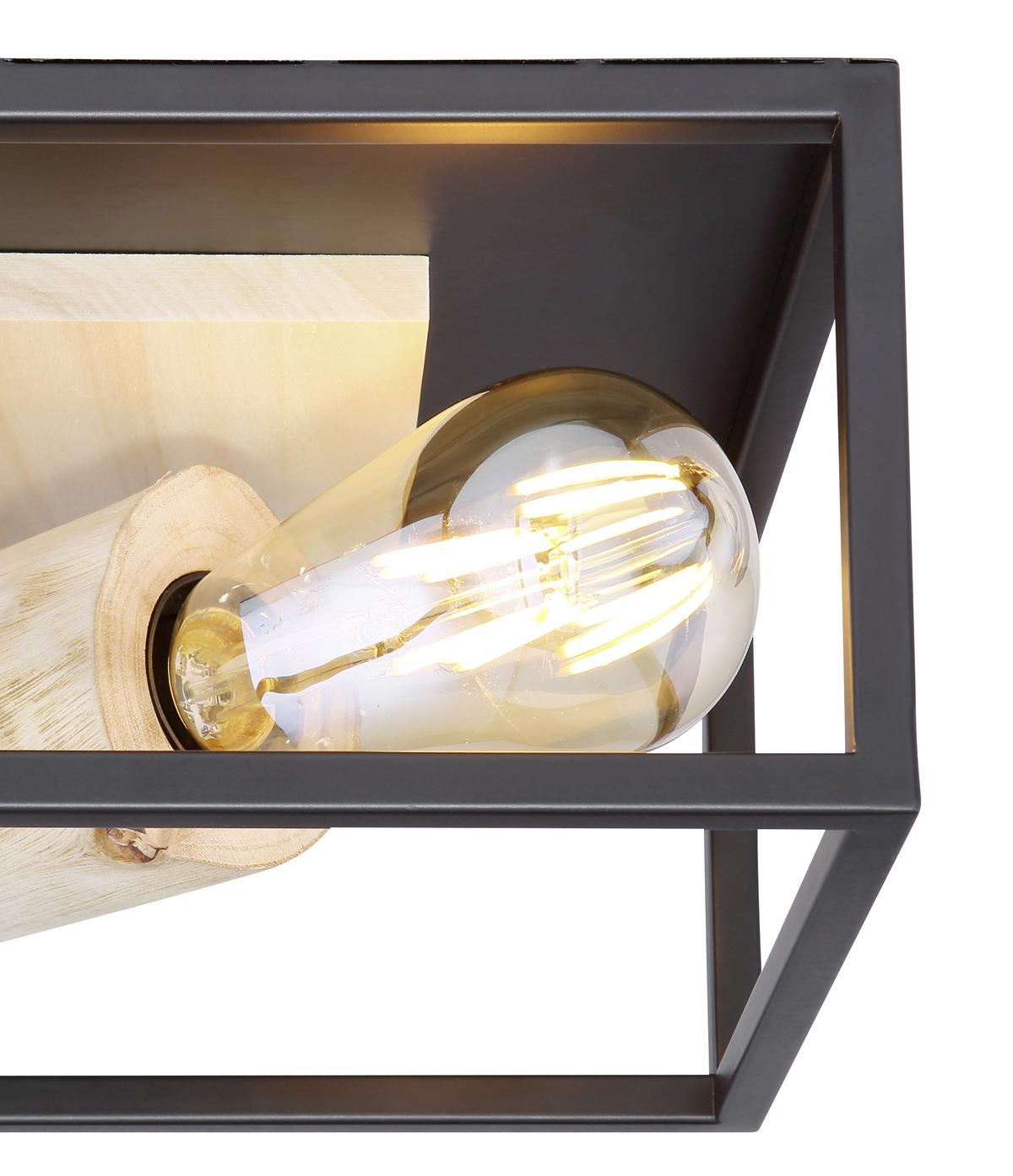 Deckenleuchte 15477 D in Schwarz max. 60 Watt - Schwarz/Naturfarben, Natur, Holz/Metall (22/22/14,5cm) - Globo