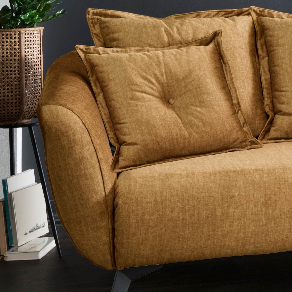 Wohnlandschaft Baggio Gelb Velours - Gelb/Schwarz, MODERN, Holz/Textil (277/162cm) - Livetastic