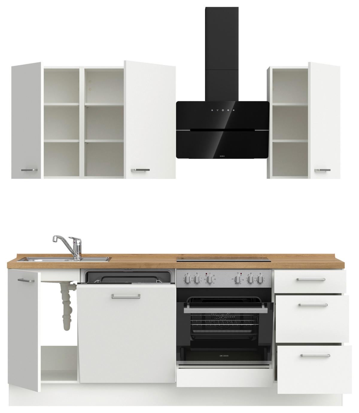 Küchenleerblock Touch High o. Geräte Weiß - Edelstahlfarben/Eichefarben, MODERN, Holzwerkstoff/Metall (210cm) - Nobilia