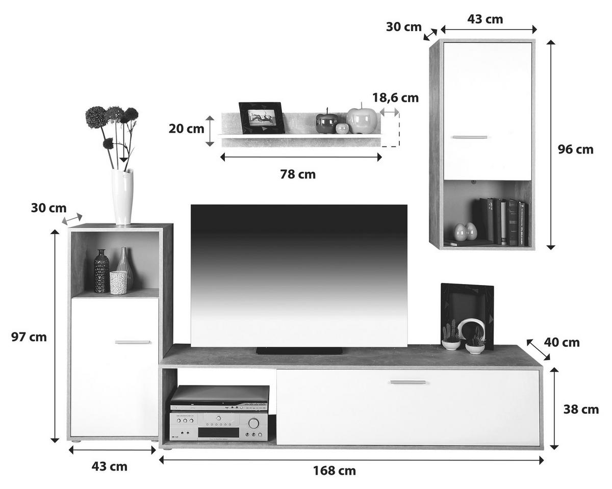 Mobilier camera de zi Aran - gri deschis/alb, Modern, material pe bază de lemn (221/183,5/40cm) - Best Price