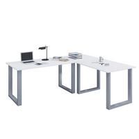 ECKSCHREIBTISCH LONA - Weiss/Silberfarben, Design, Holzwerkstoff/Metall (160/130/76cm) - MID.YOU