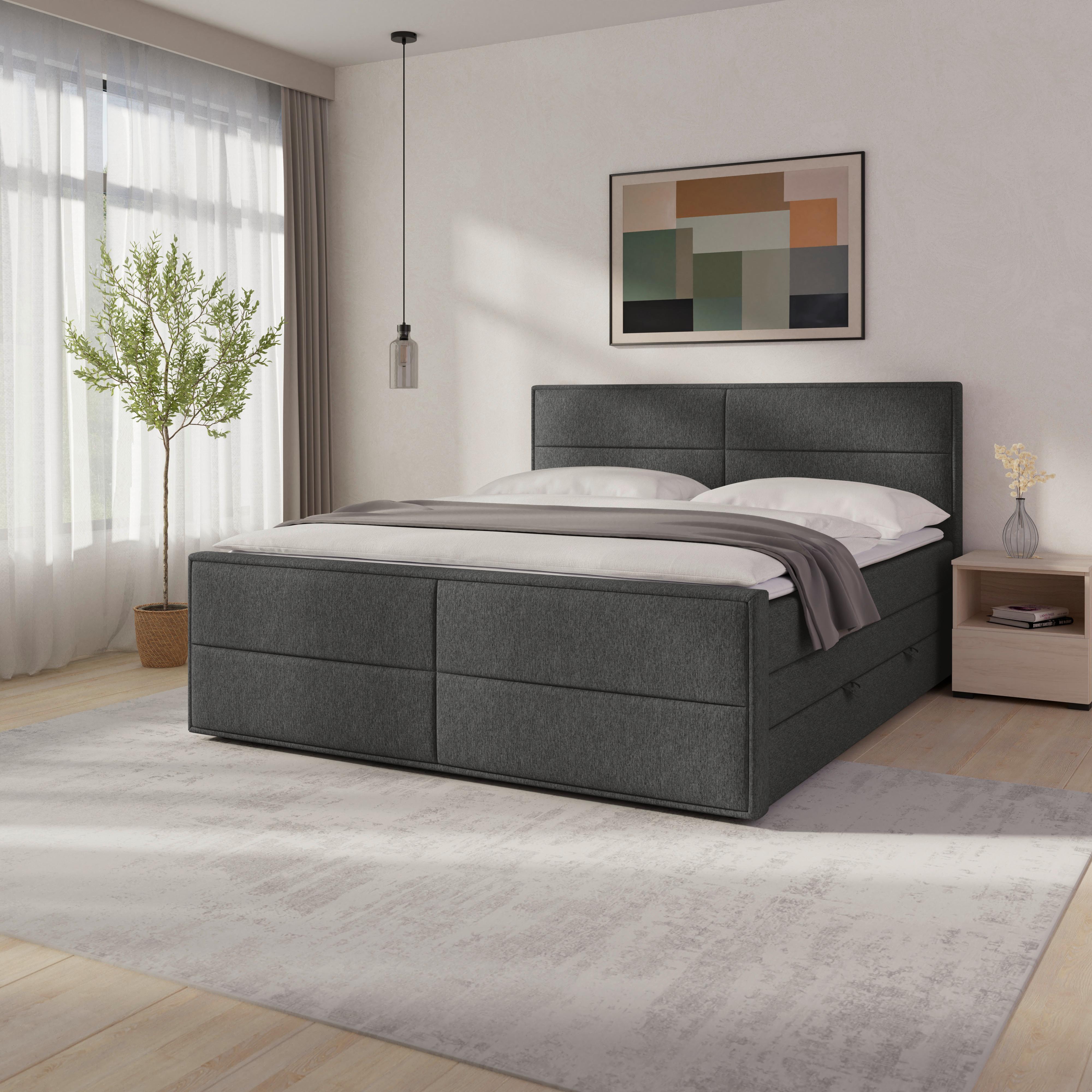 Boxspringbett Palermo ca. 180x200 cm Anthrazit - Anthrazit, MODERN, Holz/Kunststoff (180/200cm) - MID.YOU