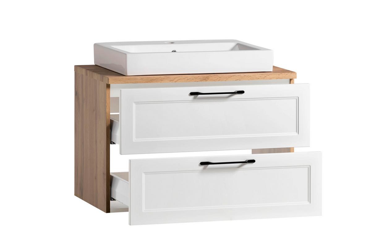 Waschtischkombi in Weiss/Eichefarben - Weiss/Eiche Wotan, Romantik / Landhaus, Keramik/Holzwerkstoff (80/66/47cm) - Mömax