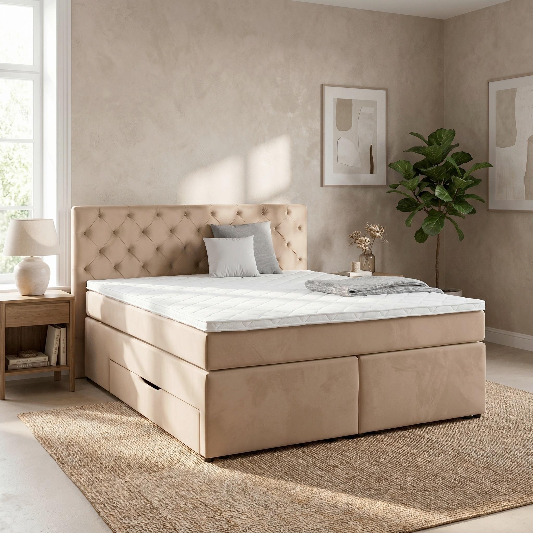 Boxspring Krevet Chester - crna/terakota, drvni materijal/tekstil (160/200cm) - Modern Living