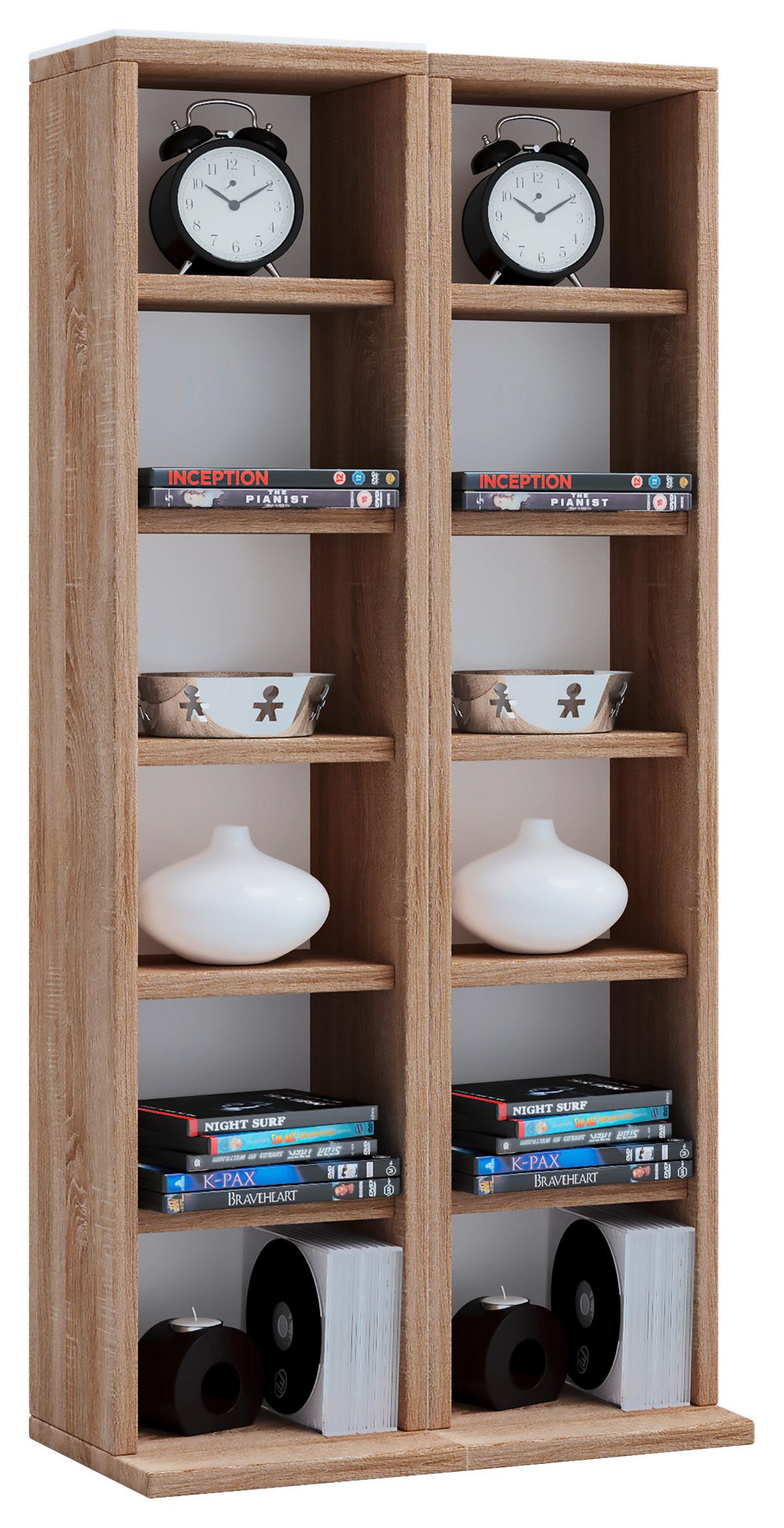 CD-Regal Milano in Eichefarbe, B: 42 cm - Eichefarben, KONVENTIONELL, Holzwerkstoff (42/92/20cm) - MID.YOU