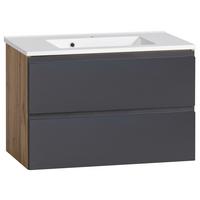 Waschtischkombi Varese ca. 80 cm Grau/Eiche - Eiche Wotan/Weiß, MODERN, Holzwerkstoff/Stein (80cm) - Held