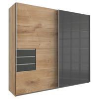 Schwebetürenschrank Saigon in Graphit/Grau/Plankeneiche - Plankeneiche/Graphitfarben, KONVENTIONELL, Glas/Holzwerkstoff (225/208/64cm) - Premium Living